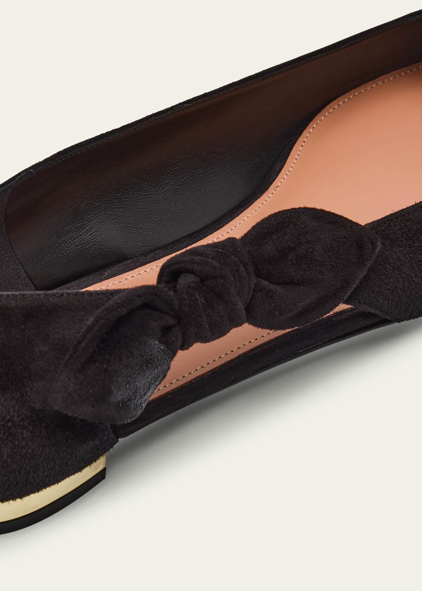Aquazzura Very Bow Tie Suede Ballet Flats Image 5 of 6