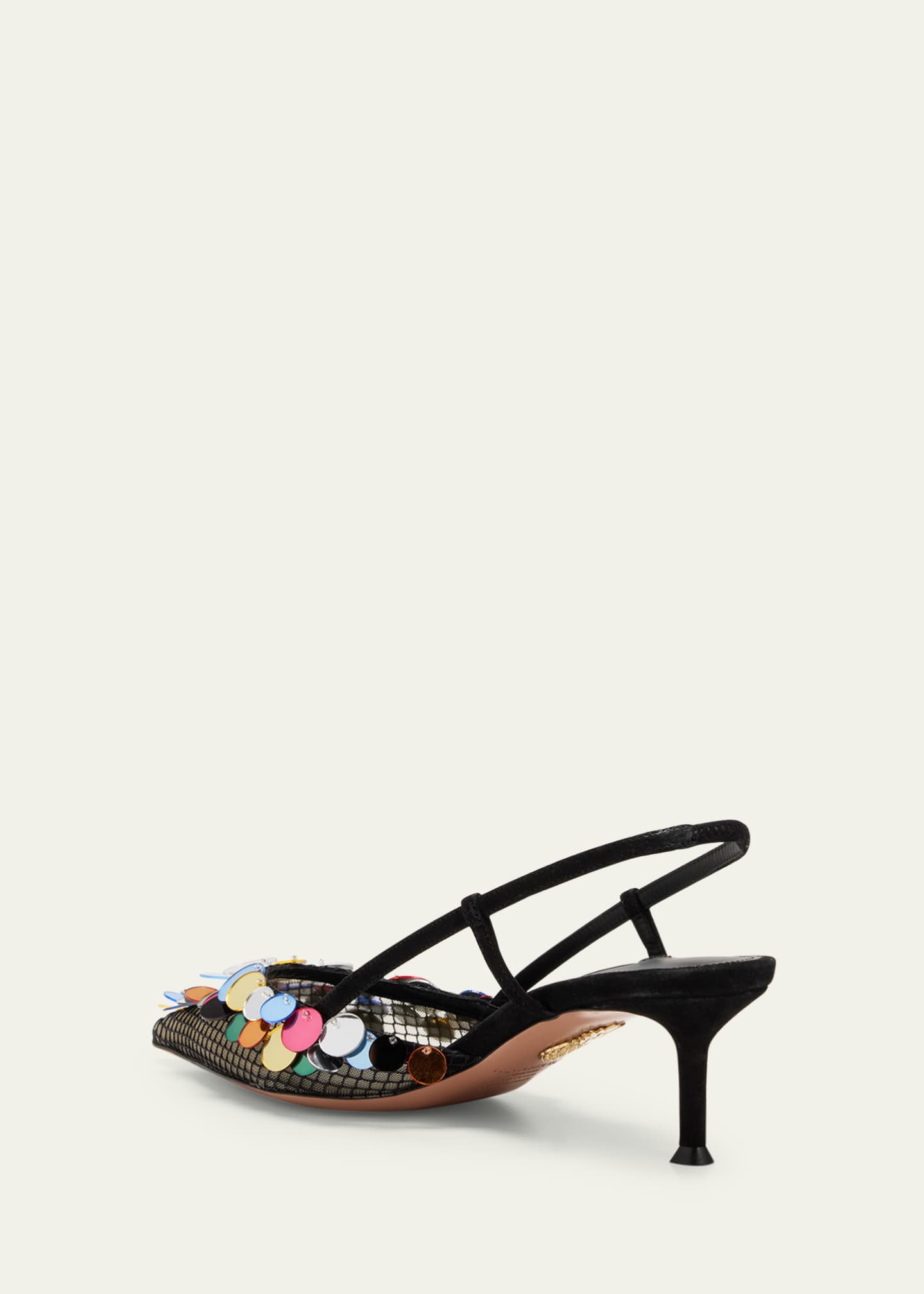 Aquazzura Can Can Sequin Mesh Suede Slingback Pumps