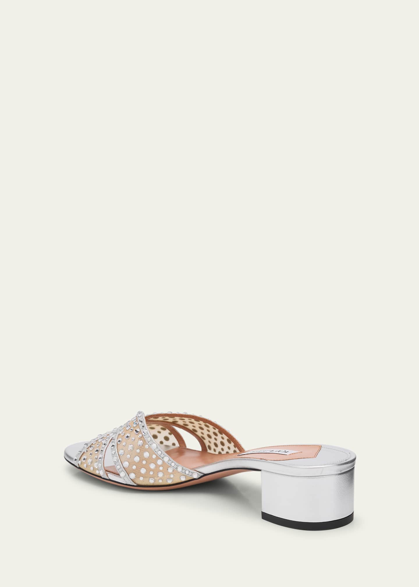Aquazzura Crystal Metallic Block-Heel Slide Sandals Image 4 of 6