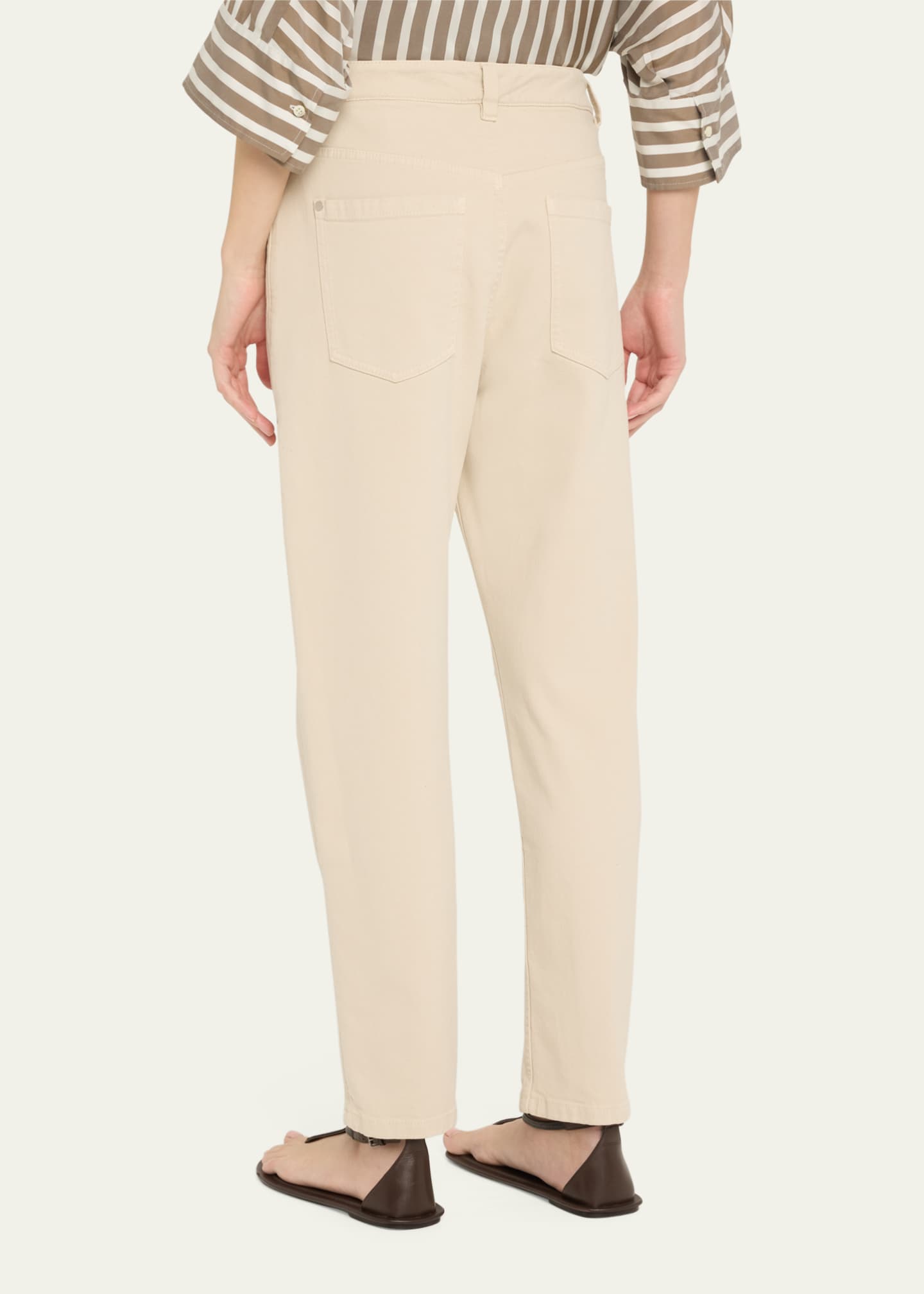 Brunello Cucinelli Garment Dyed Twill Tapered-Leg Jeans With Monili Trim Image 3 of 5