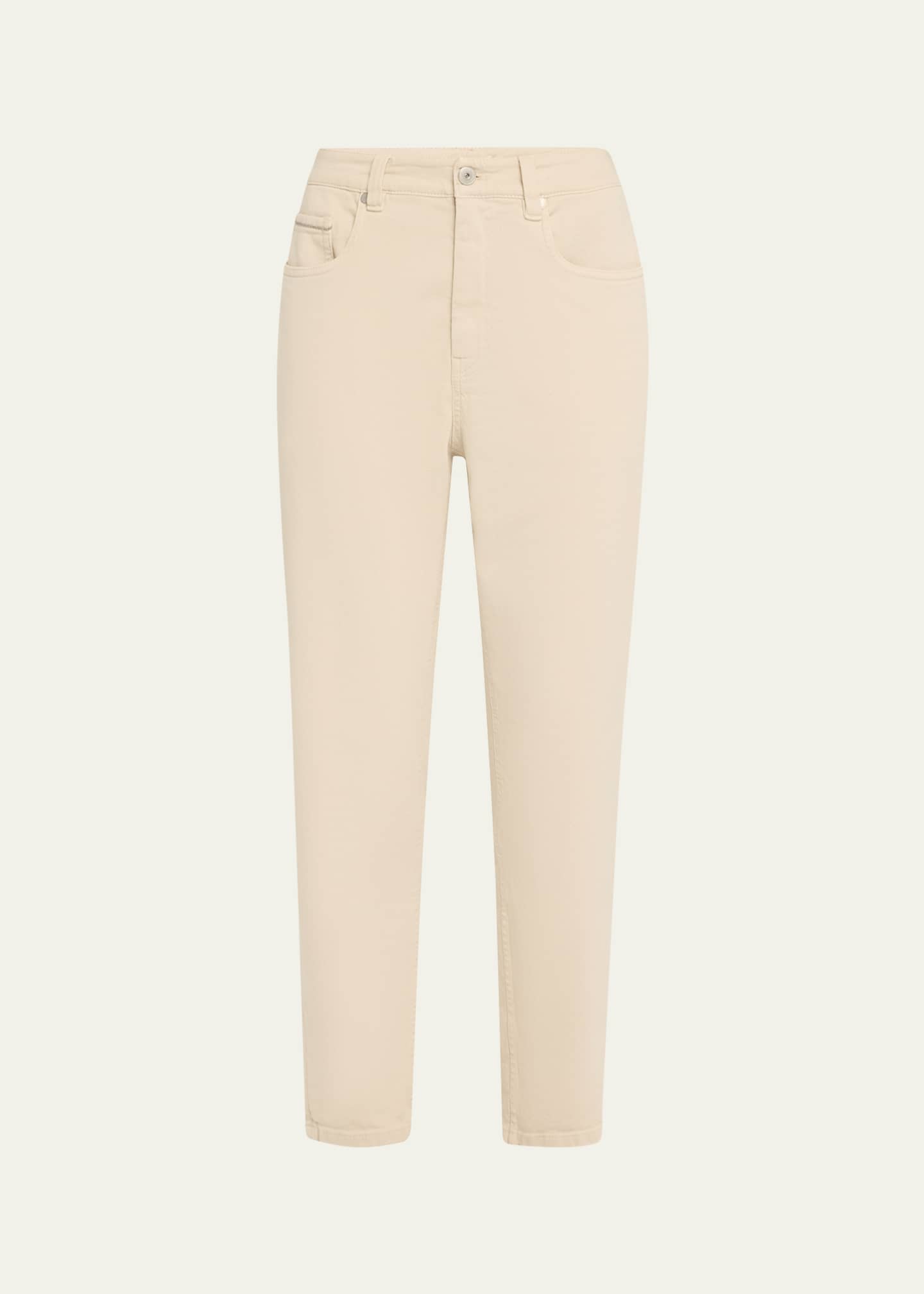 Brunello Cucinelli Garment Dyed Twill Tapered-Leg Jeans With Monili Trim Image 1 of 5
