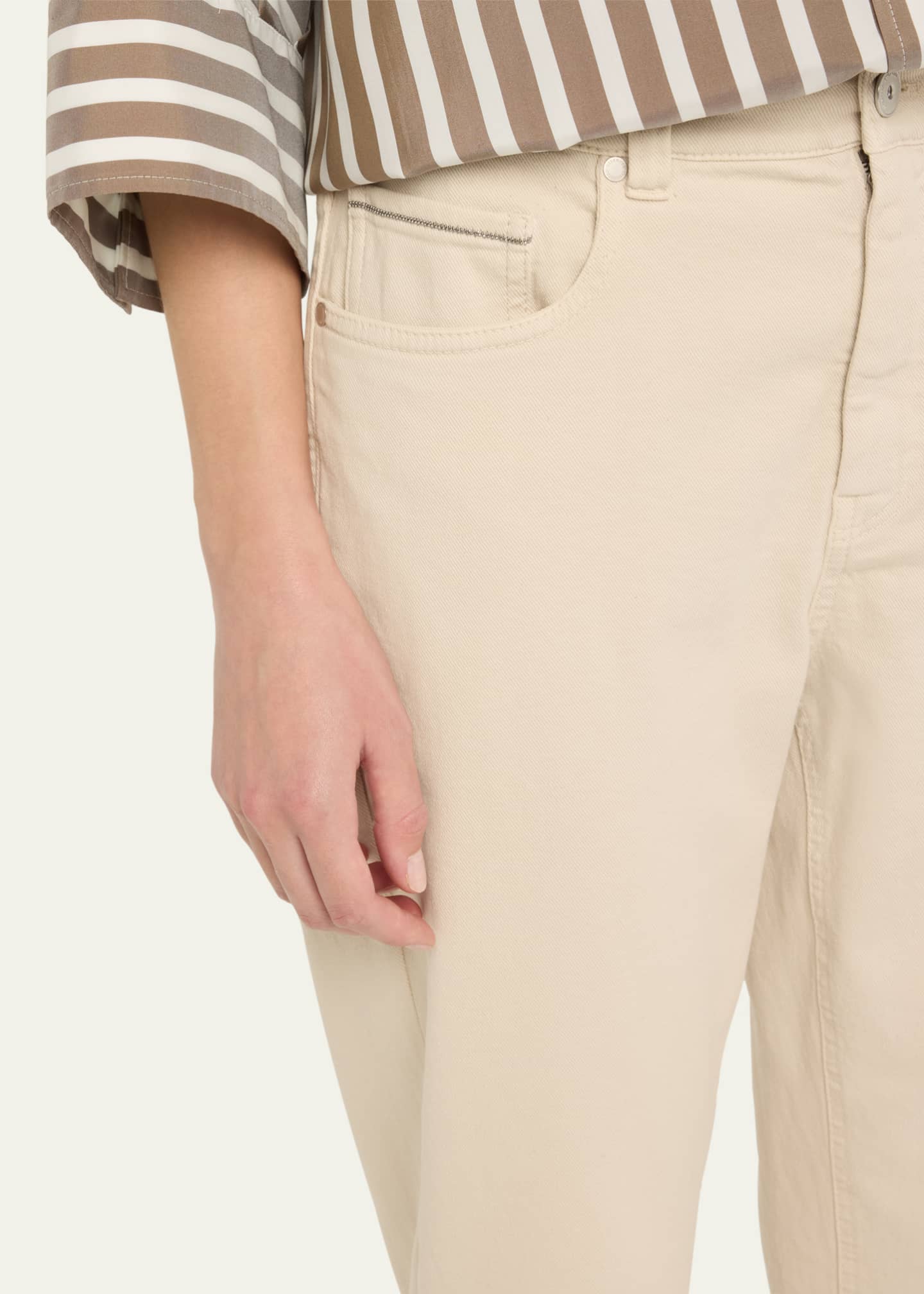 Brunello Cucinelli Garment Dyed Twill Tapered-Leg Jeans With Monili Trim Image 5 of 5