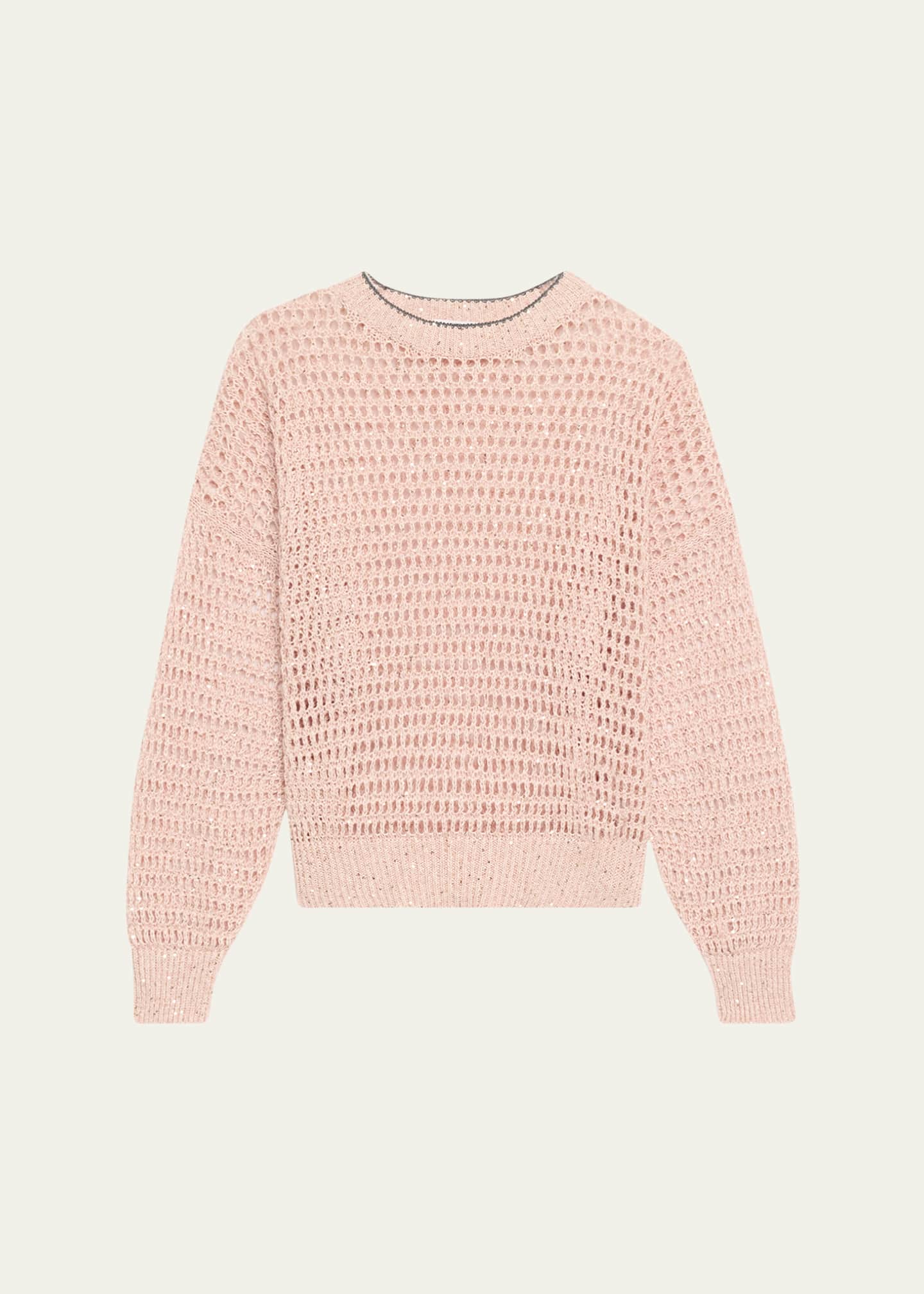 Brunello Cucinelli Linen Paillette Open Knit Crewneck Sweater Image 1 of 5