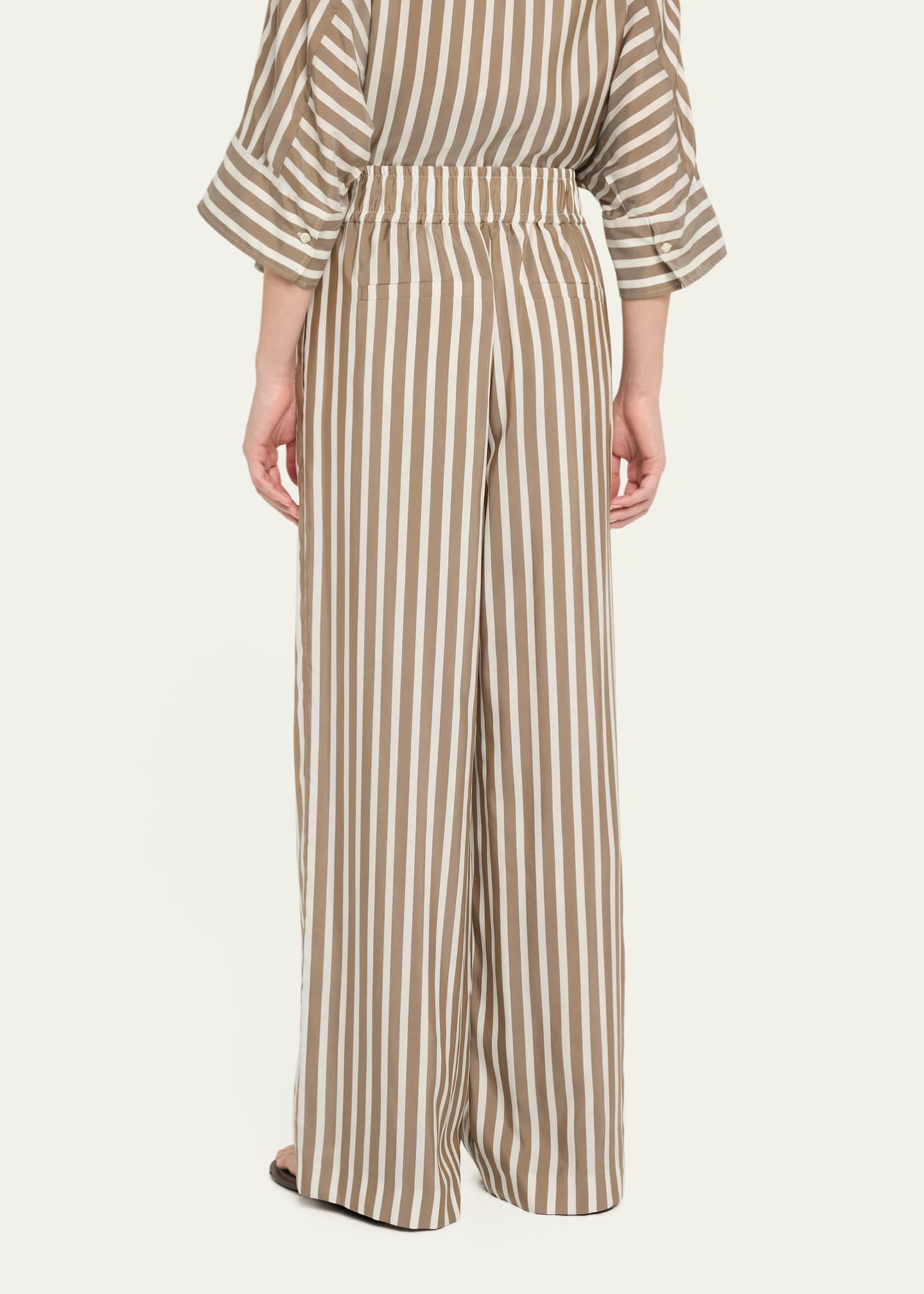 Brunello Cucinelli Striped Silk Wide-Leg Pull-On Pants Image 3 of 5