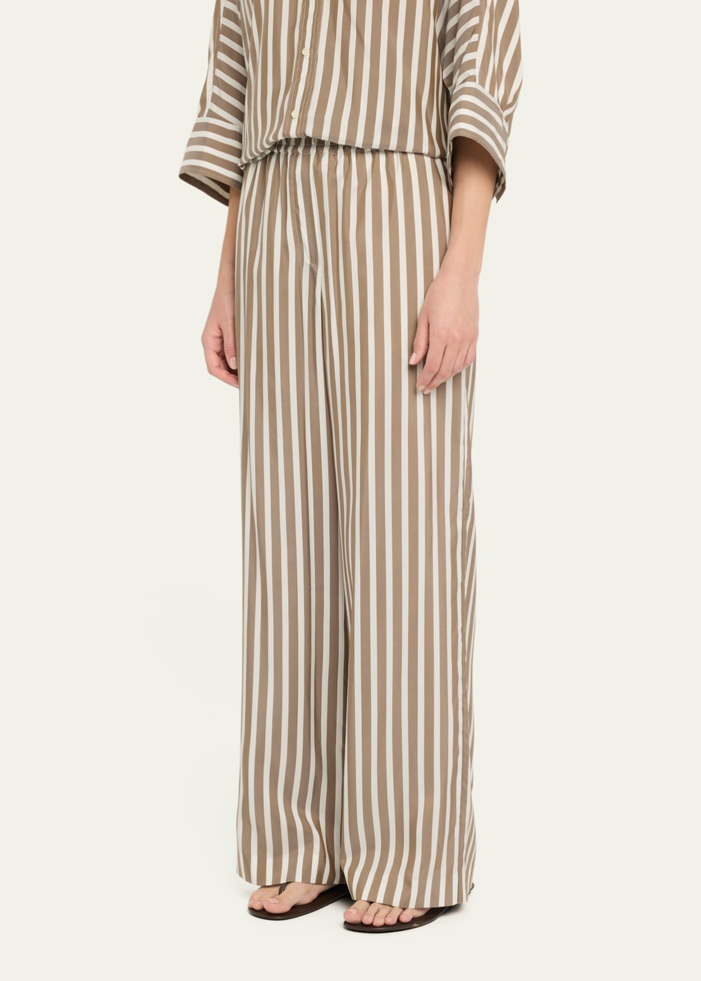 Brunello Cucinelli Striped Silk Wide-Leg Pull-On Pants Image 4 of 5
