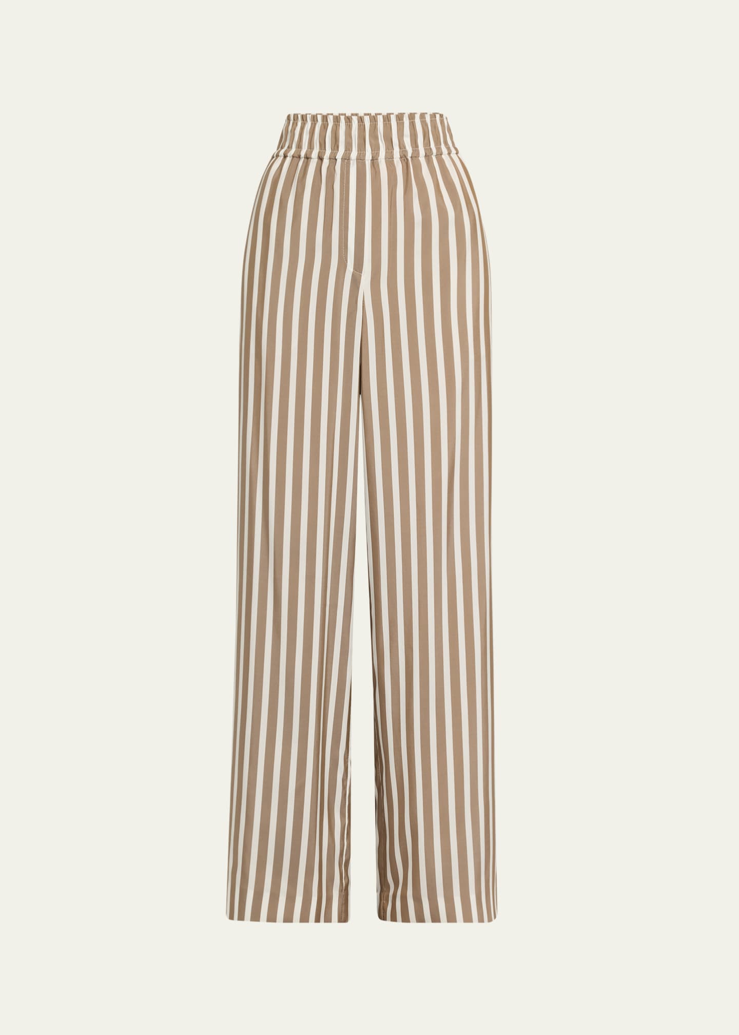 Brunello Cucinelli Striped Silk Wide-Leg Pull-On Pants Image 1 of 5