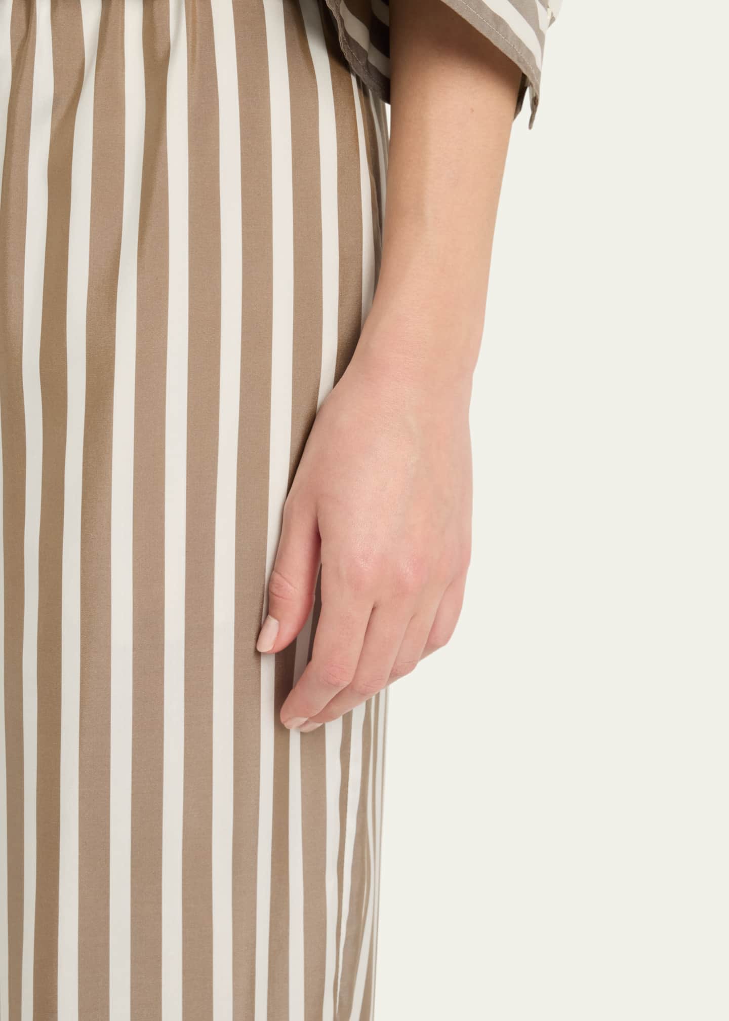Brunello Cucinelli Striped Silk Wide-Leg Pull-On Pants Image 5 of 5