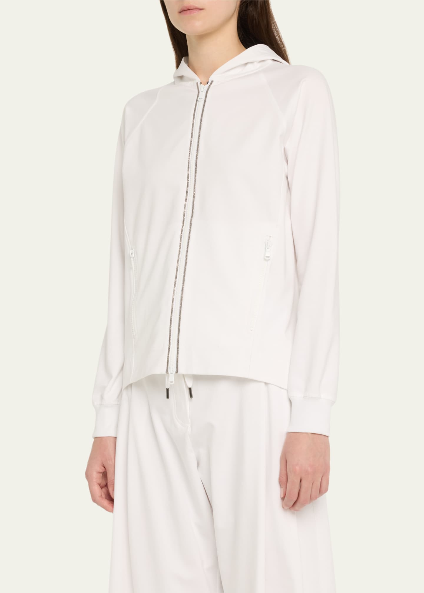 Brunello Cucinelli Monili Techno Jersey Zip-Front Hoodie Image 4 of 5