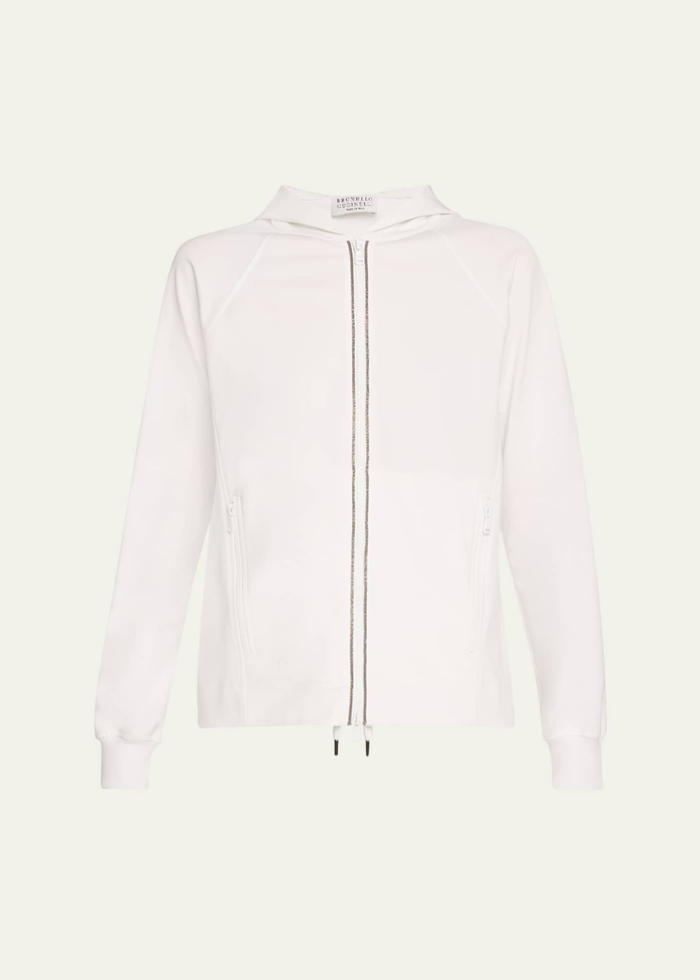 Brunello Cucinelli Monili Techno Jersey Zip-Front Hoodie Image 1 of 5