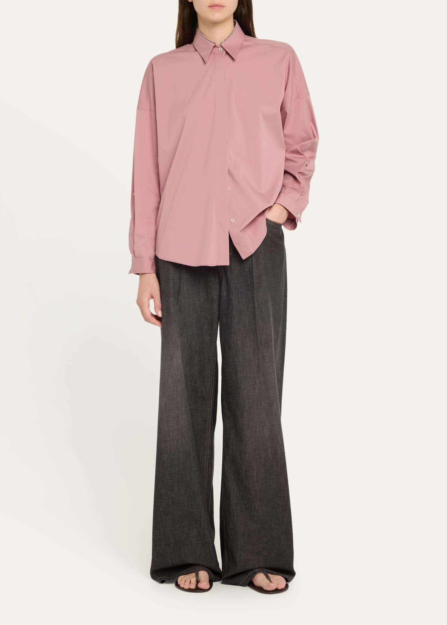Brunello Cucinelli Monili Collar Cotton Popeline Shirt Image 2 of 5