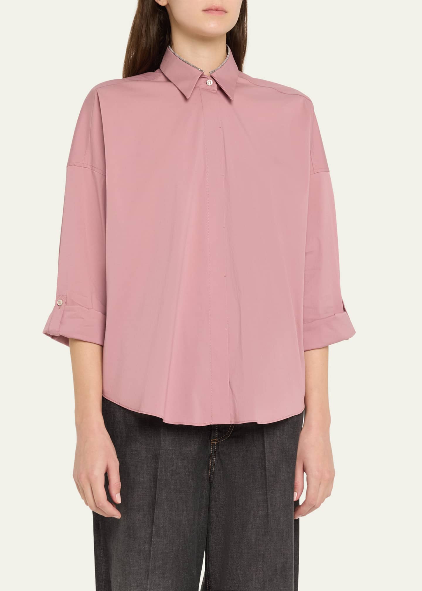 Brunello Cucinelli Monili Collar Cotton Popeline Shirt Image 4 of 5