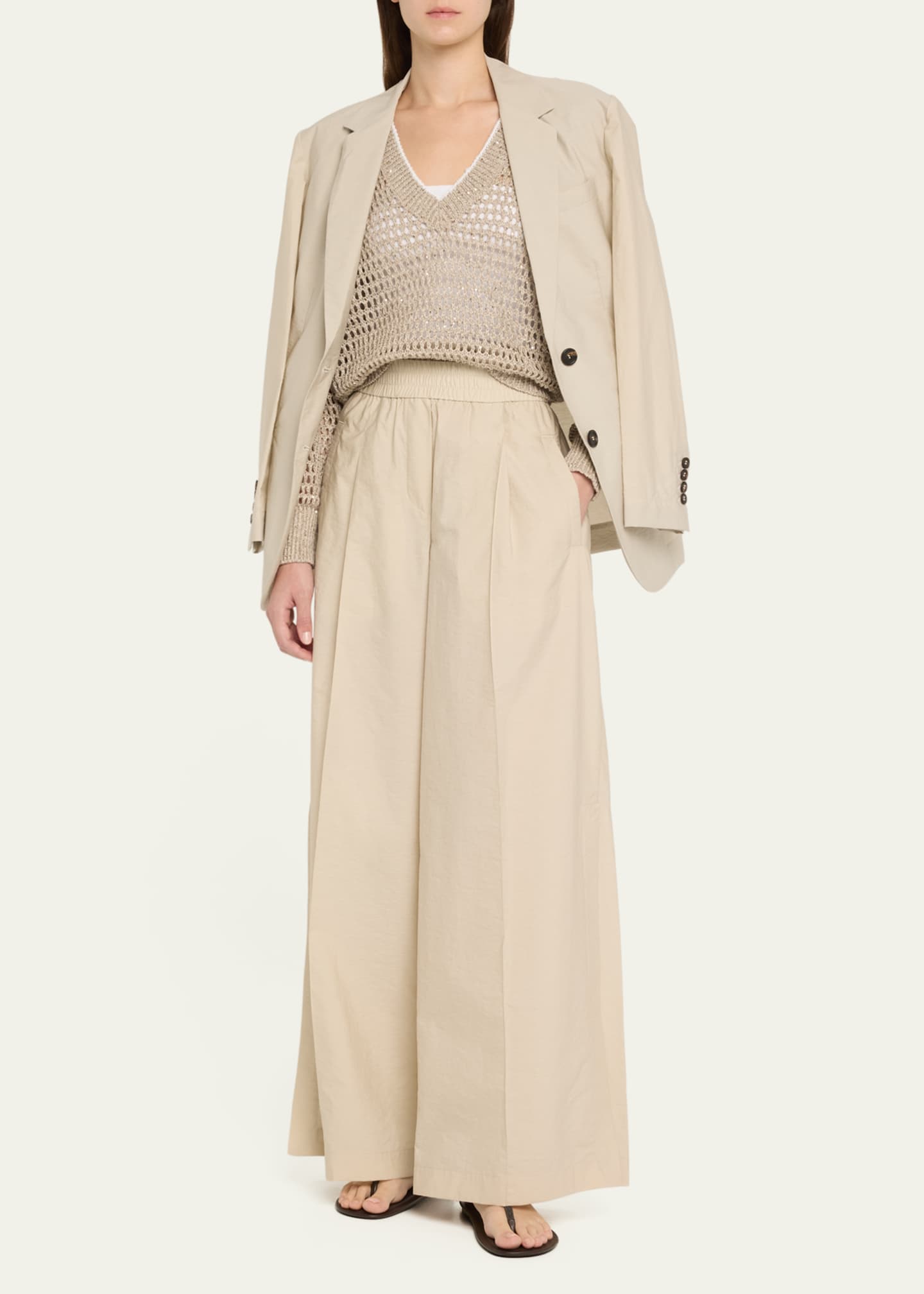 Brunello Cucinelli Paillette Open Knit V-Neck Sweater Image 2 of 5
