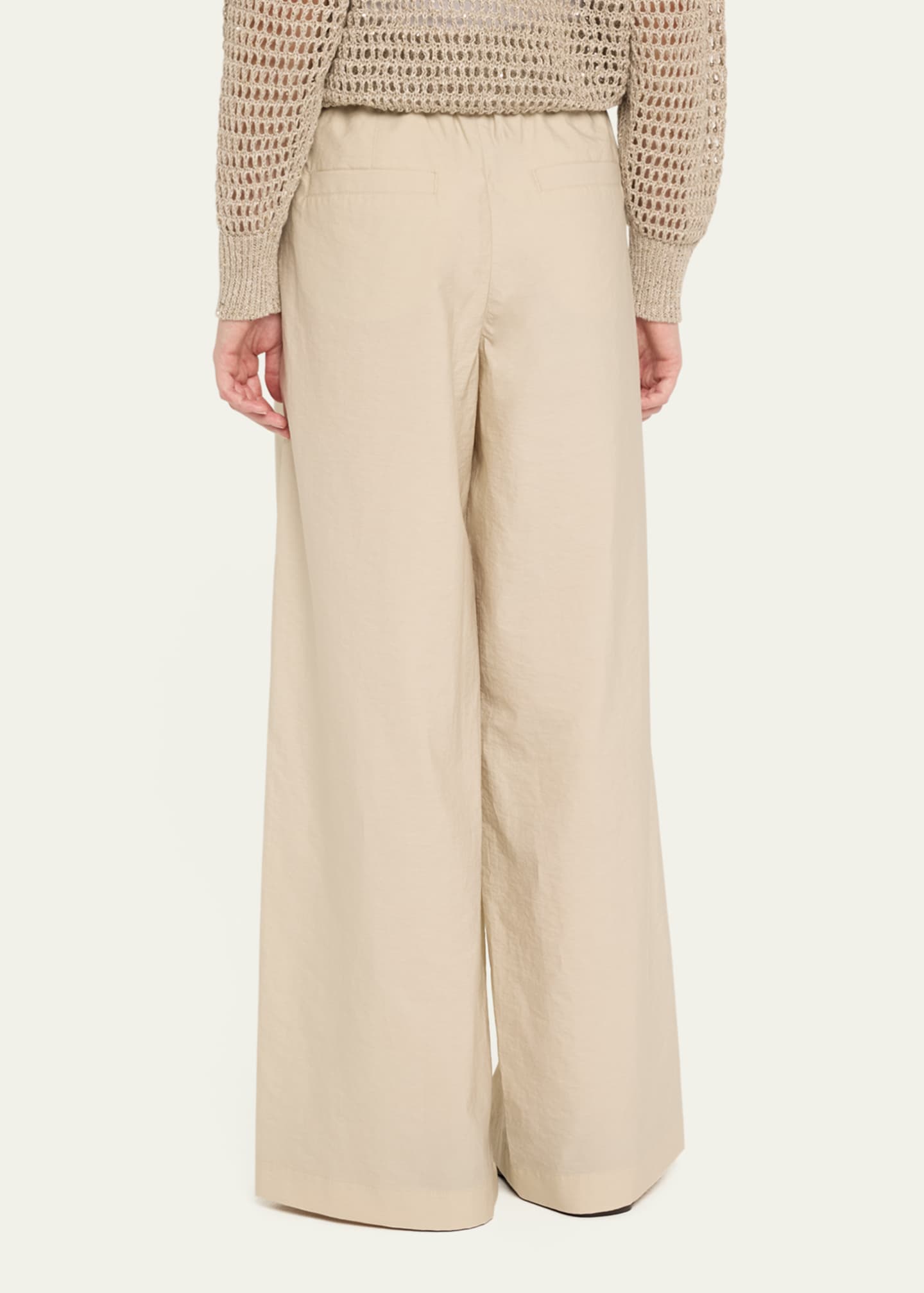 Brunello Cucinelli Techno Popeline Wide-Leg Slit Track Pants Image 3 of 5
