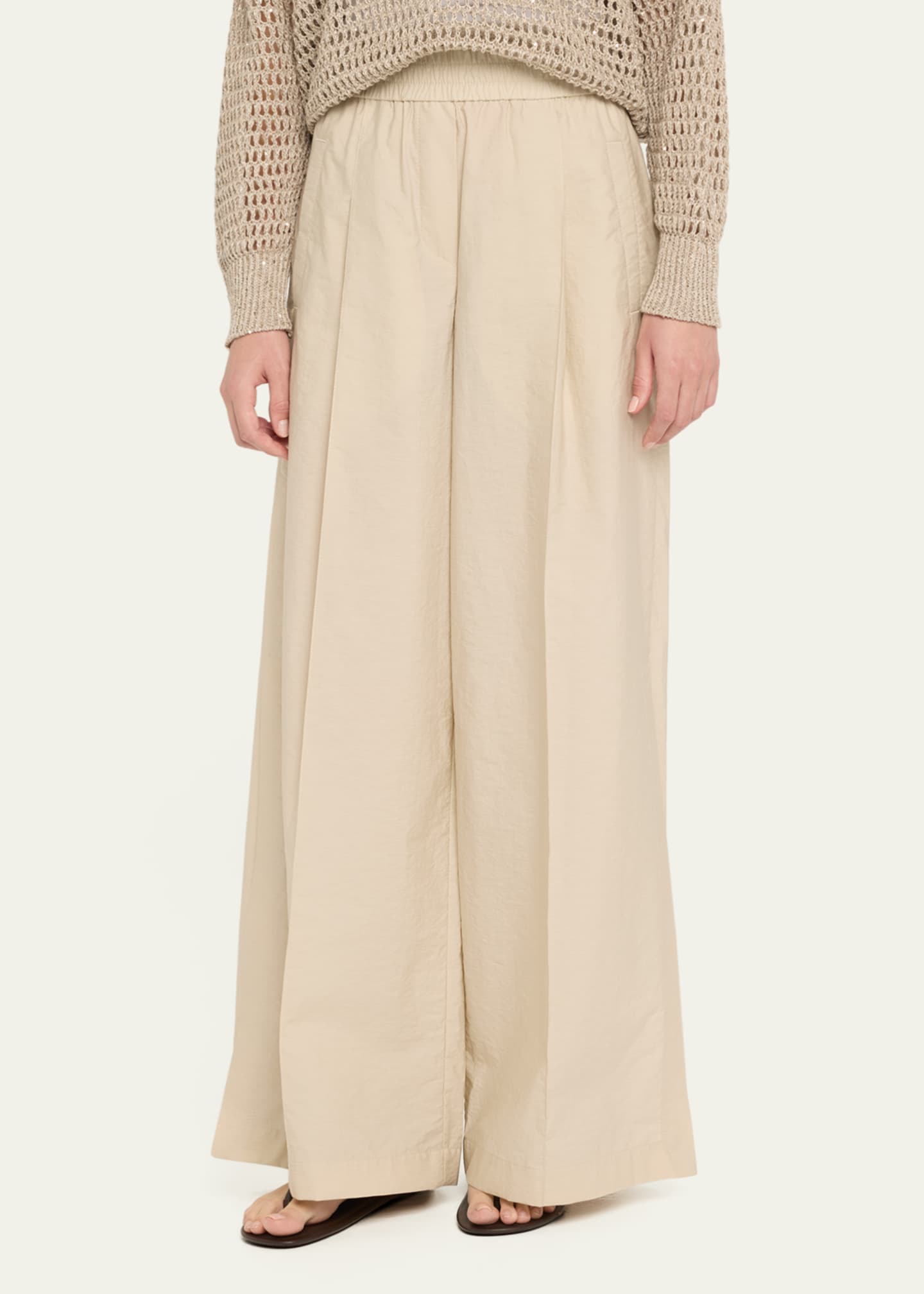 Brunello Cucinelli Techno Popeline Wide-Leg Slit Track Pants Image 4 of 5