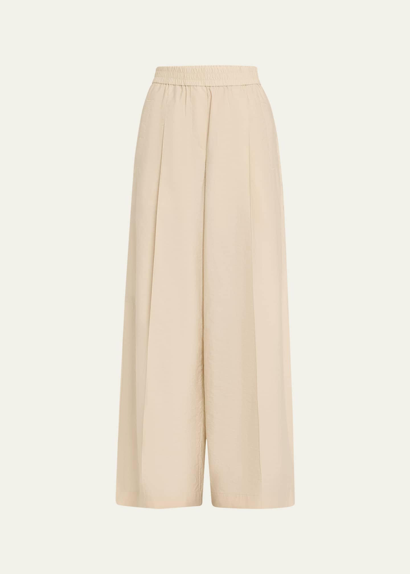 Brunello Cucinelli Techno Popeline Wide-Leg Slit Track Pants Image 1 of 5