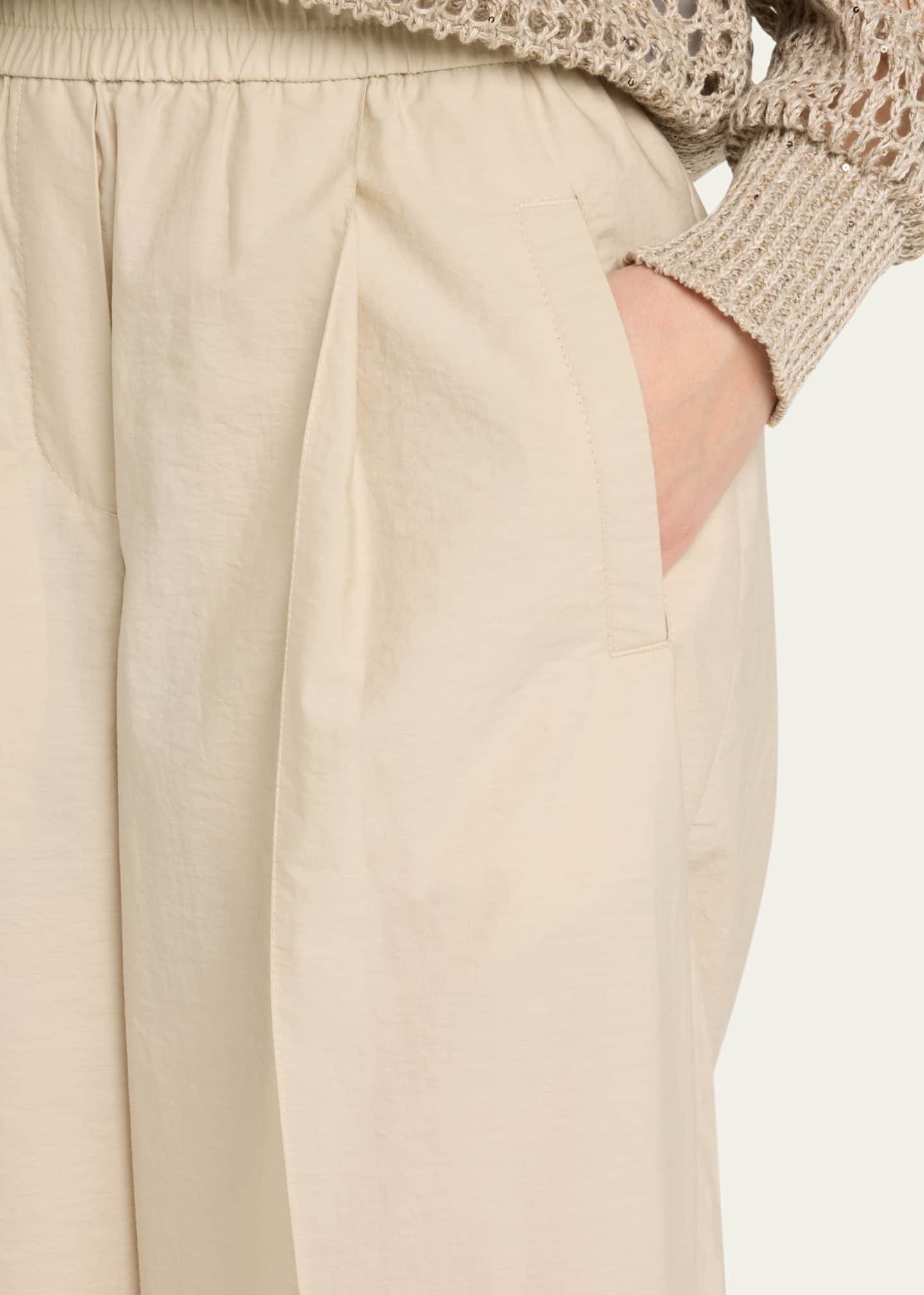 Brunello Cucinelli Techno Popeline Wide-Leg Slit Track Pants Image 5 of 5