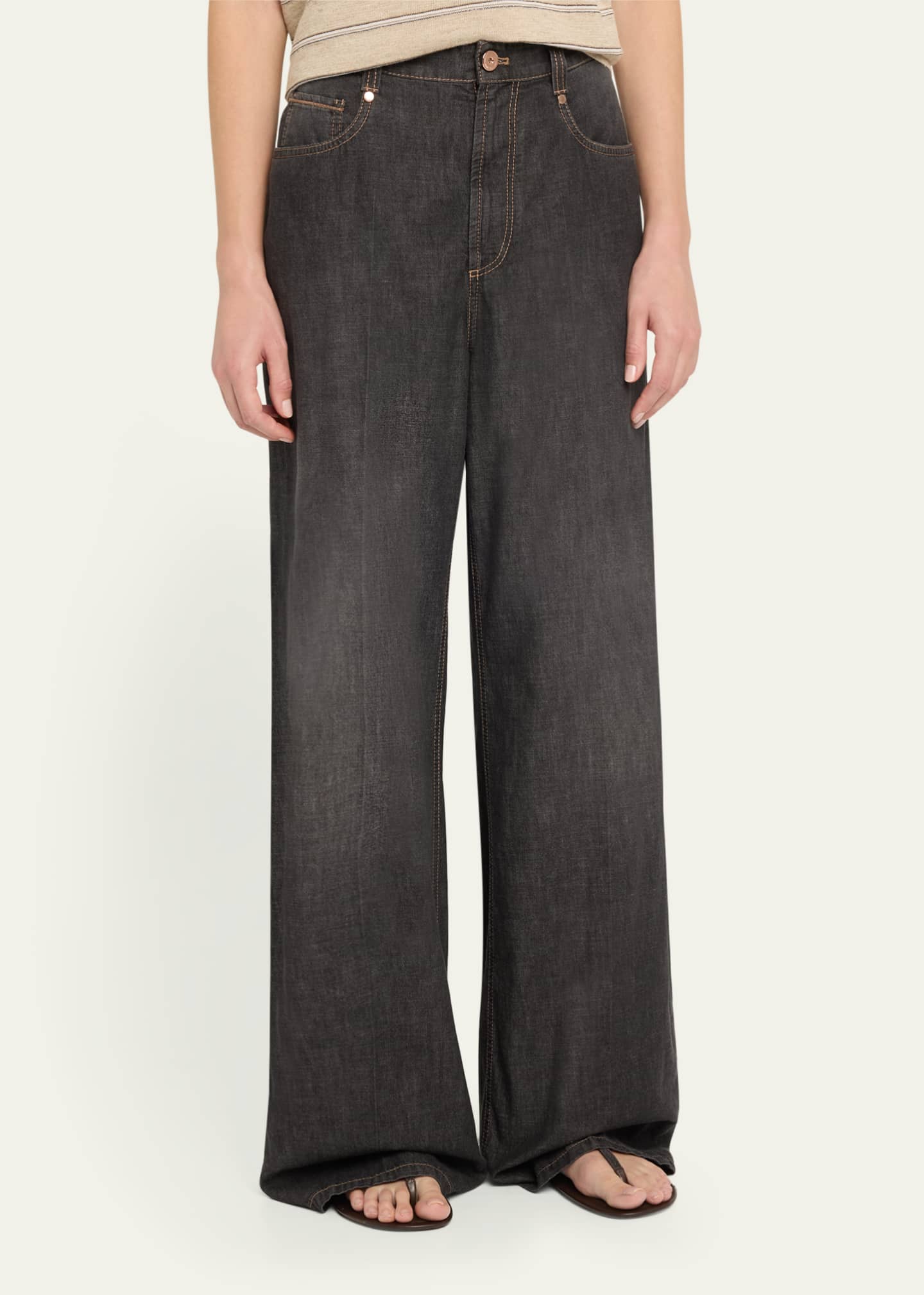 Brunello Cucinelli High-Rise Monili Wide-Leg Jeans Image 4 of 5