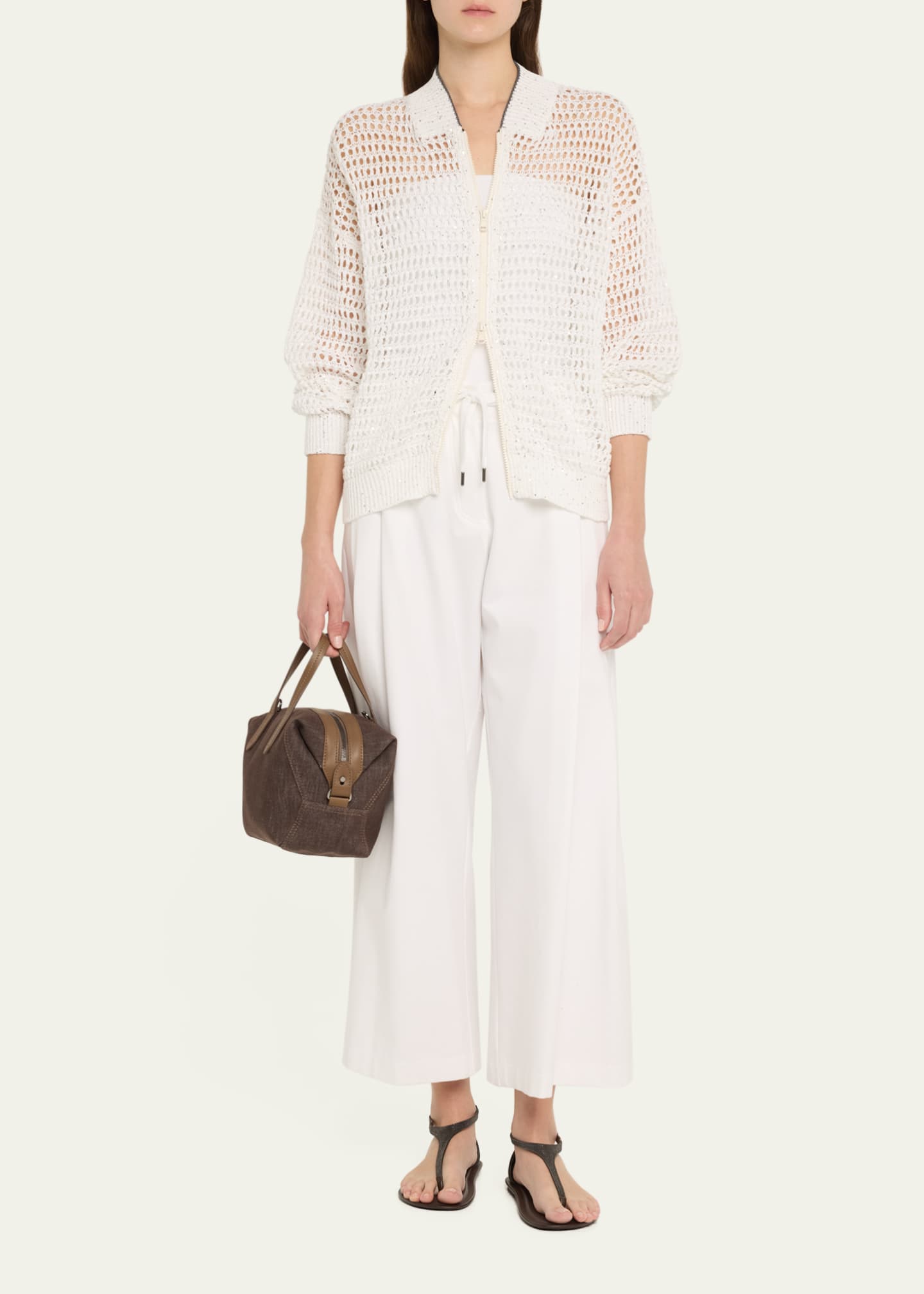 Brunello Cucinelli Monili Techno Jersey Wide-Leg Drawstring Pants Image 2 of 5