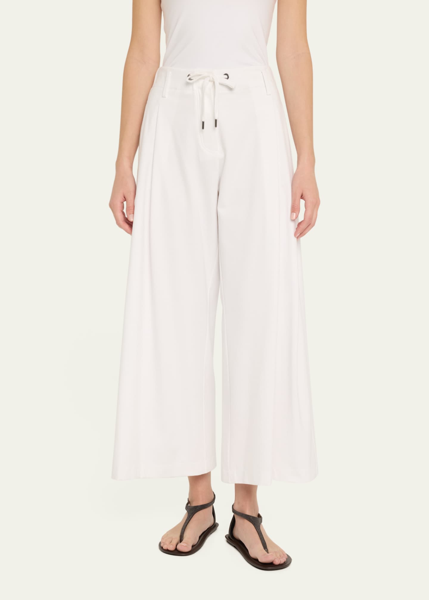 Brunello Cucinelli Monili Techno Jersey Wide-Leg Drawstring Pants Image 4 of 5
