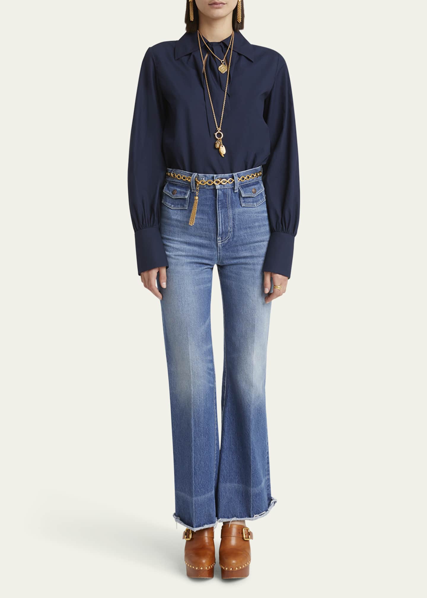 Chloe Neck-Tie Collared Cotton Top Image 2 of 5