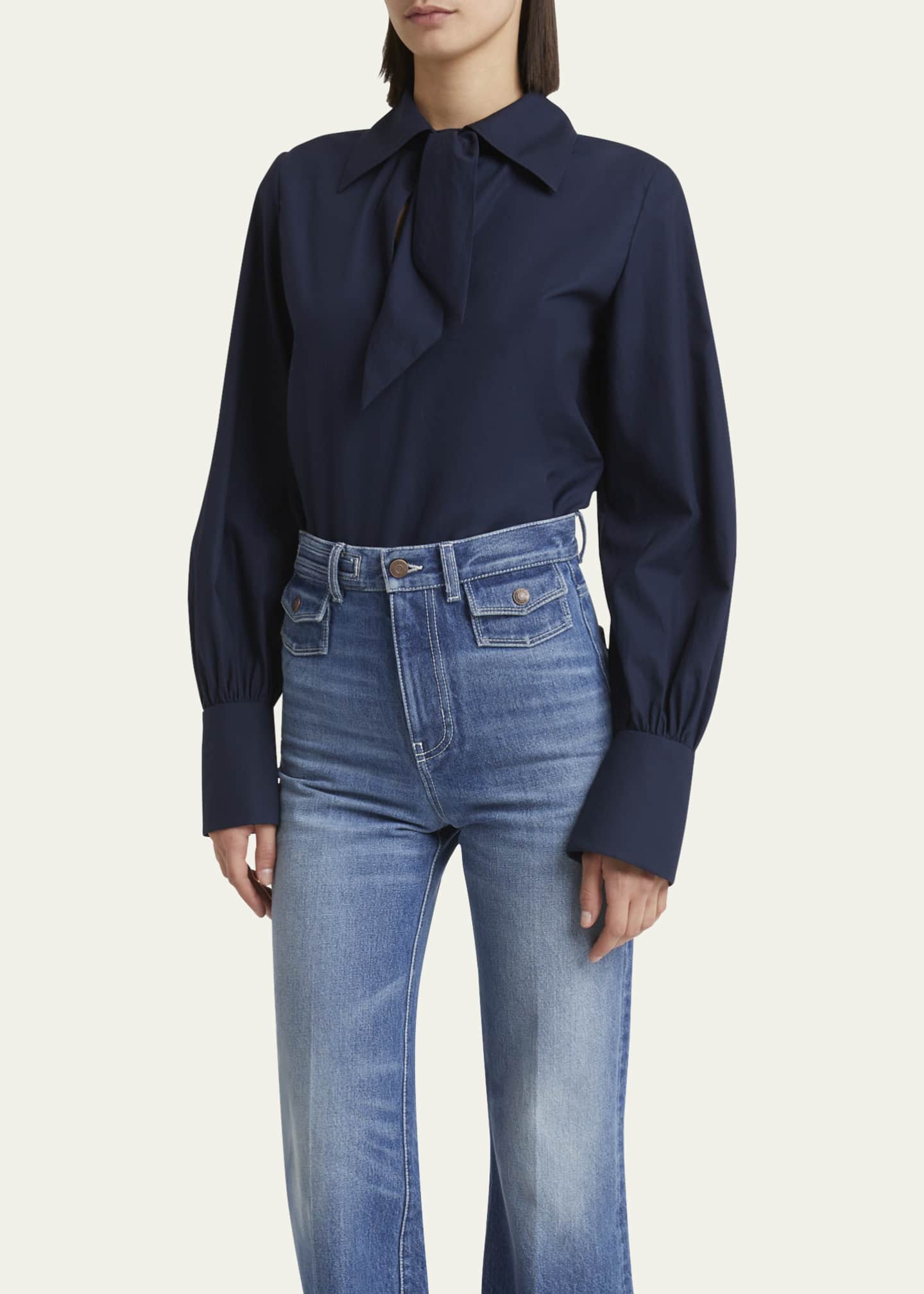 Chloe Neck-Tie Collared Cotton Top Image 4 of 5