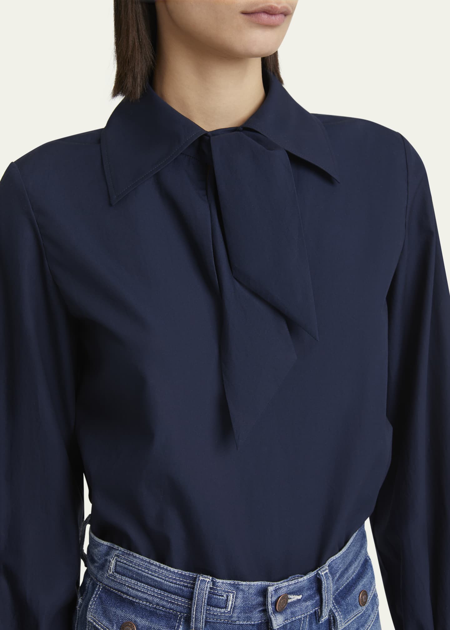 Chloe Neck-Tie Collared Cotton Top Image 5 of 5