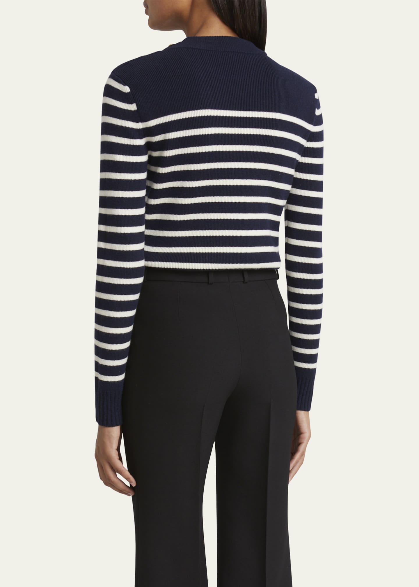 Chloe Button-Shoulder Striped Wool-Cashmere Sweater Image 3 of 5