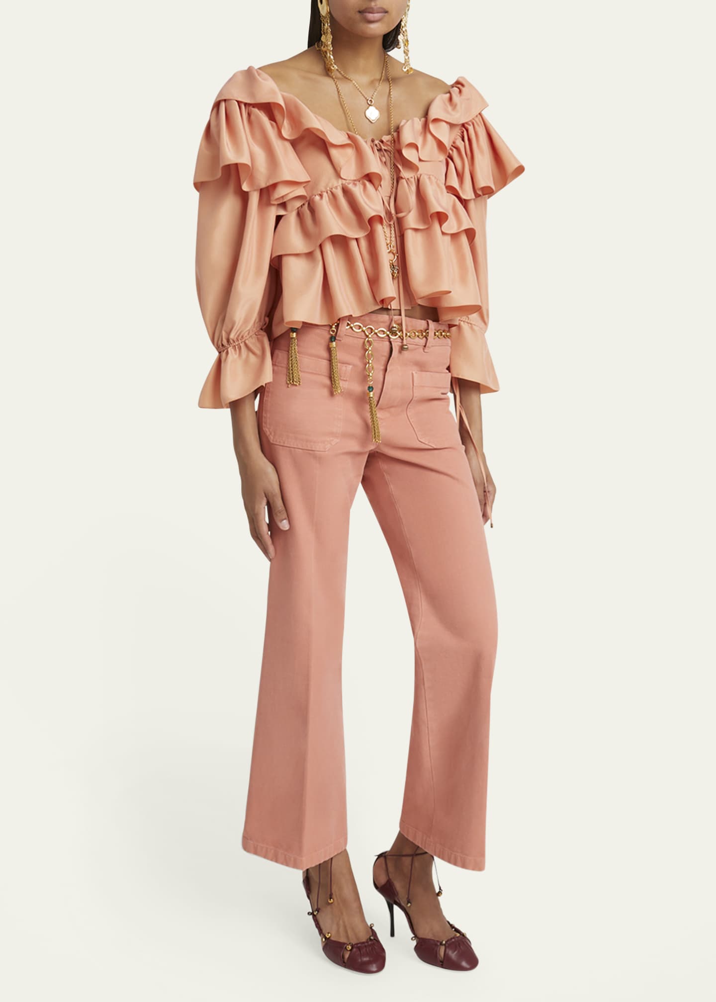 Chloe Ruffle Silk Peasant Top Image 2 of 5