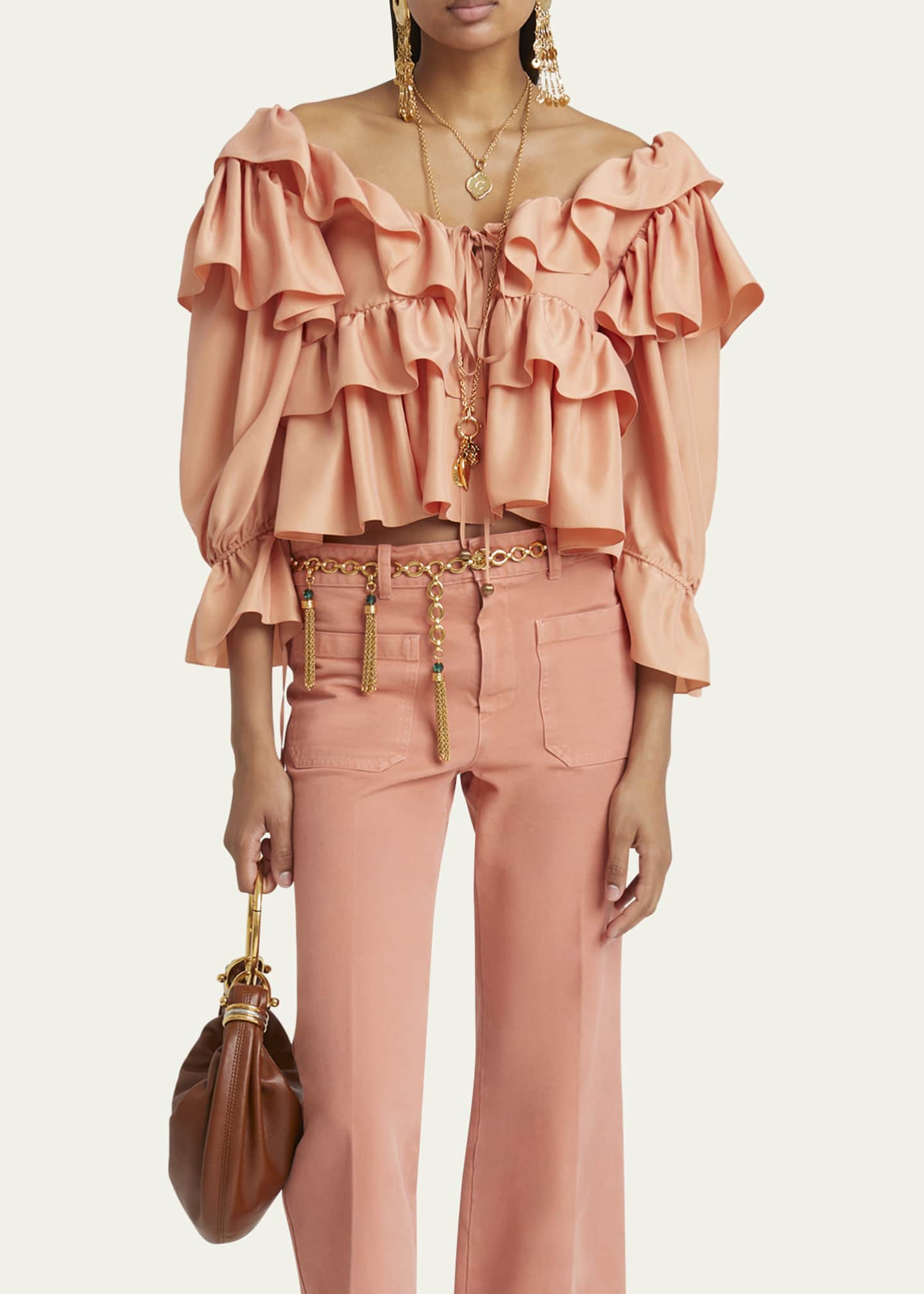 Chloe Ruffle Silk Peasant Top Image 4 of 5