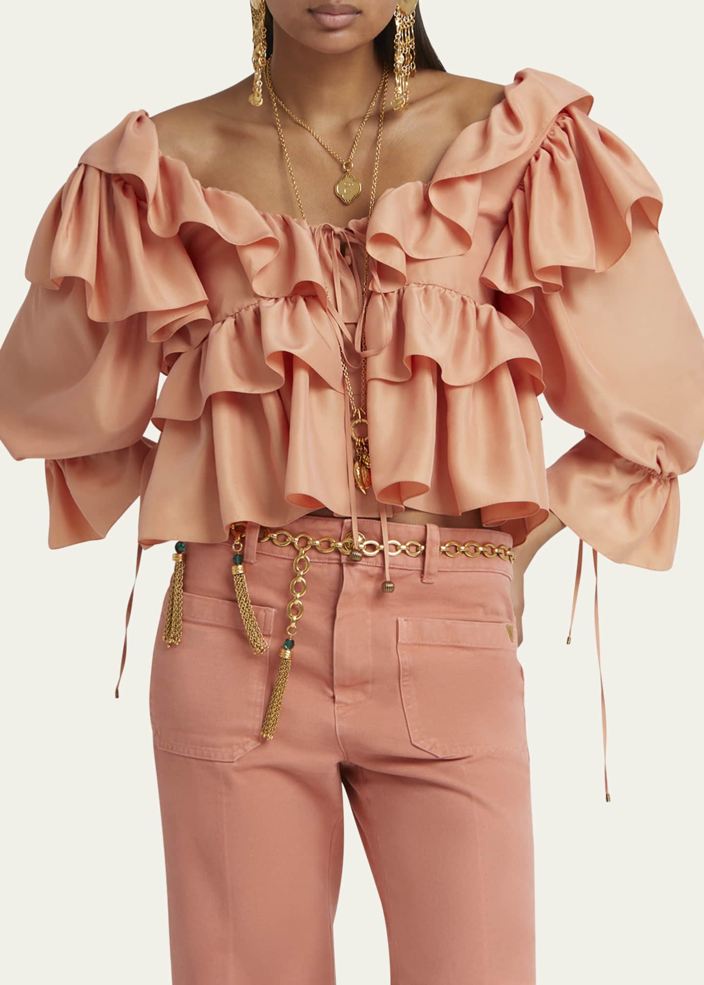 Chloe Ruffle Silk Peasant Top Image 5 of 5