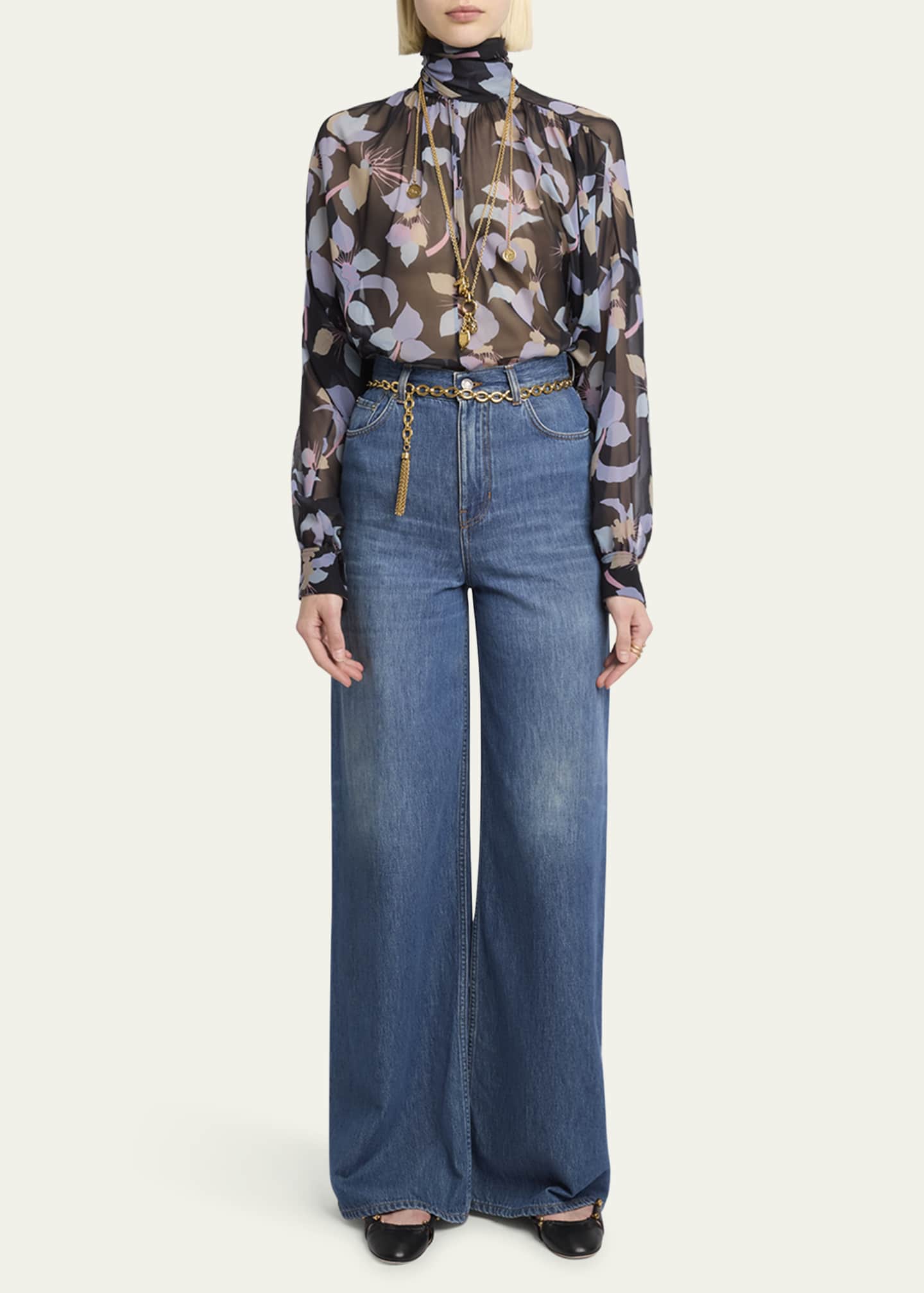 Chloe Floral-Print Chiffon Neck-Scarf Top Image 2 of 5