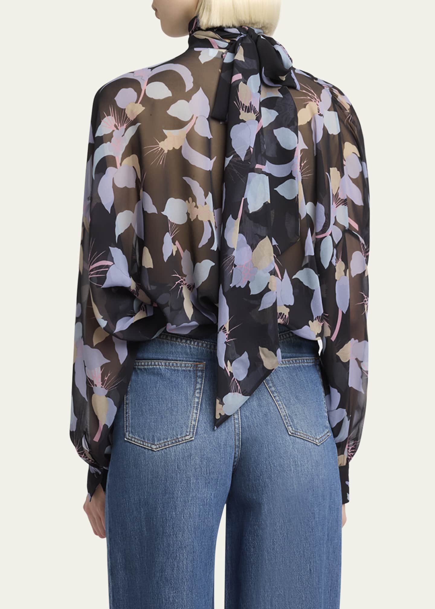 Chloe Floral-Print Chiffon Neck-Scarf Top Image 3 of 5