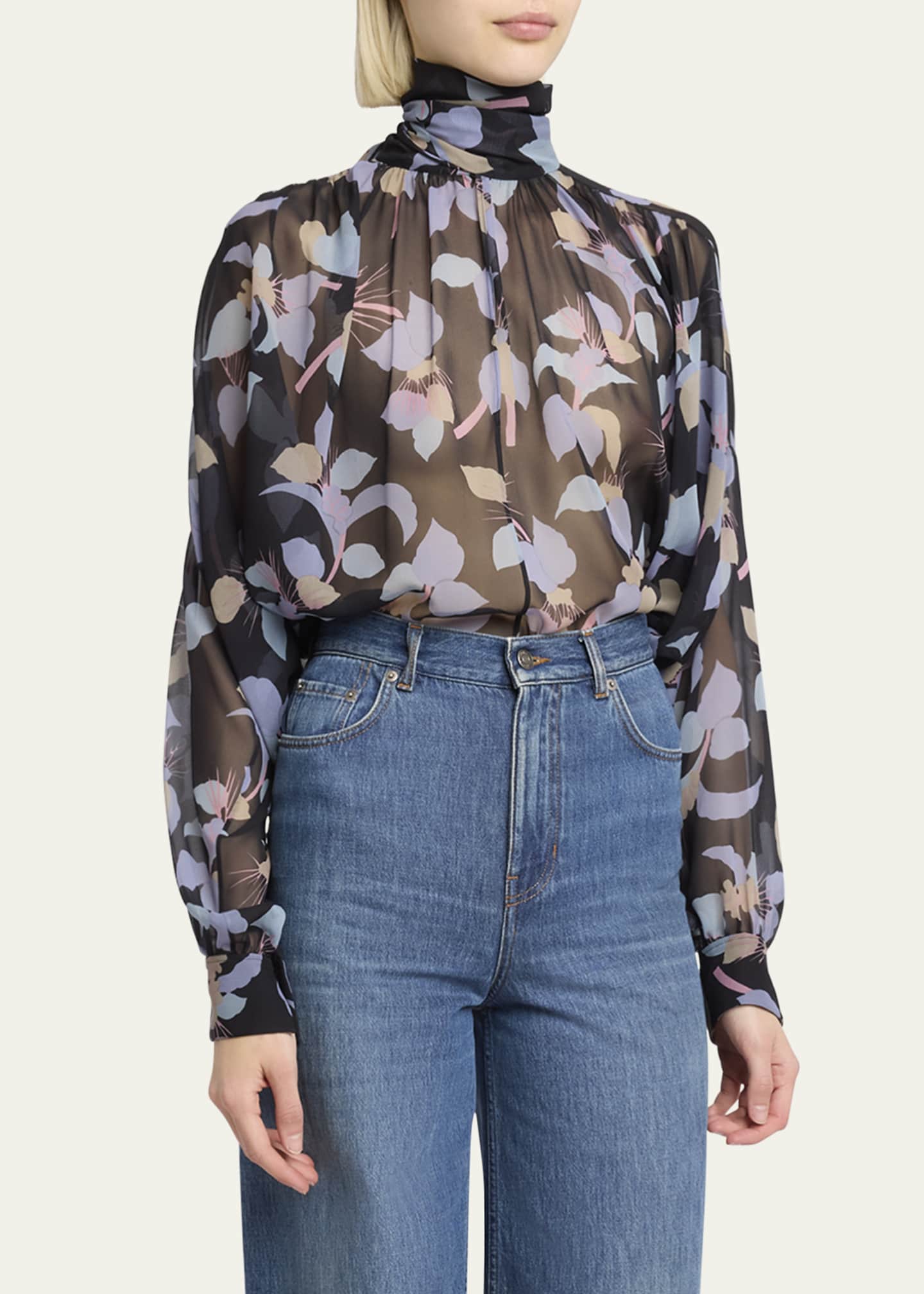 Chloe Floral-Print Chiffon Neck-Scarf Top Image 4 of 5