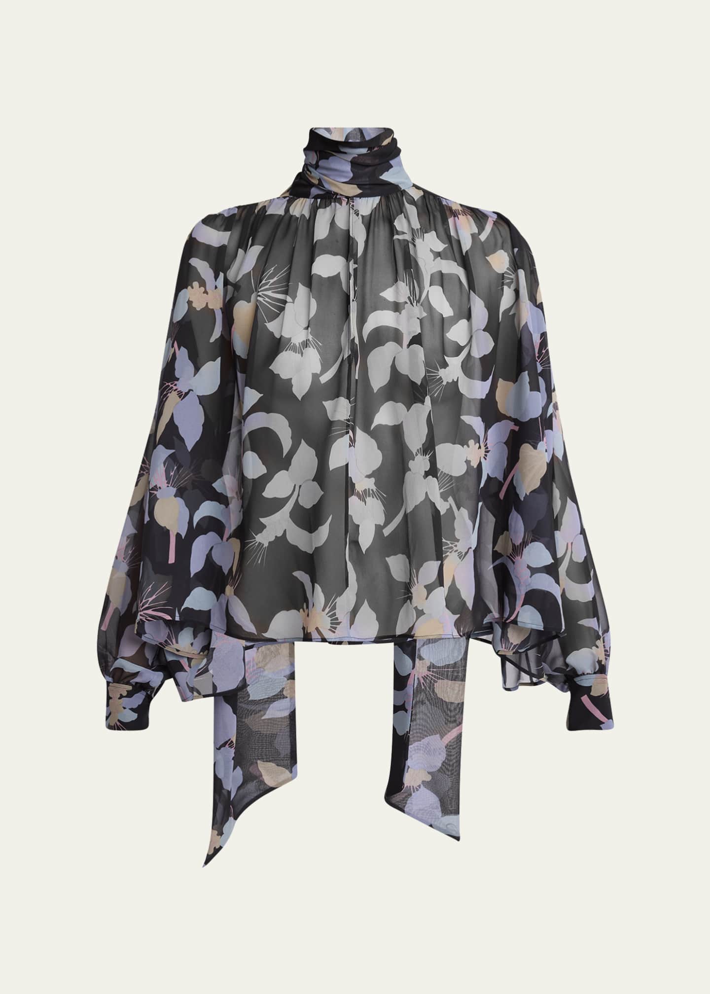 Chloe Floral-Print Chiffon Neck-Scarf Top Image 1 of 5