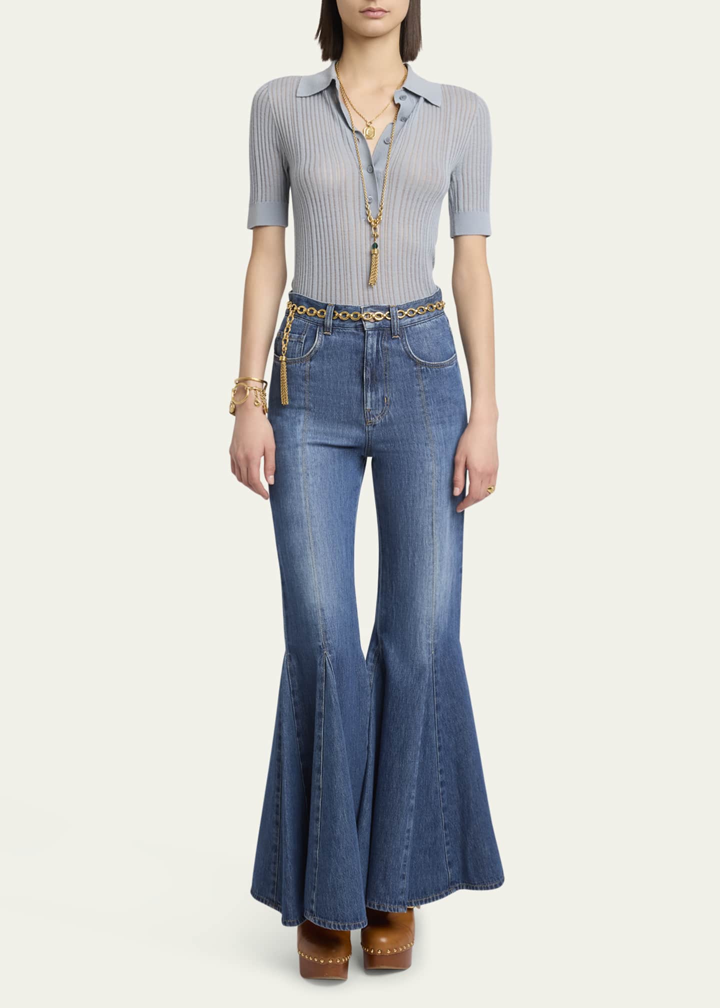 Chloe Short-Sleeve Wool Knit Polo Shirt Image 2 of 5