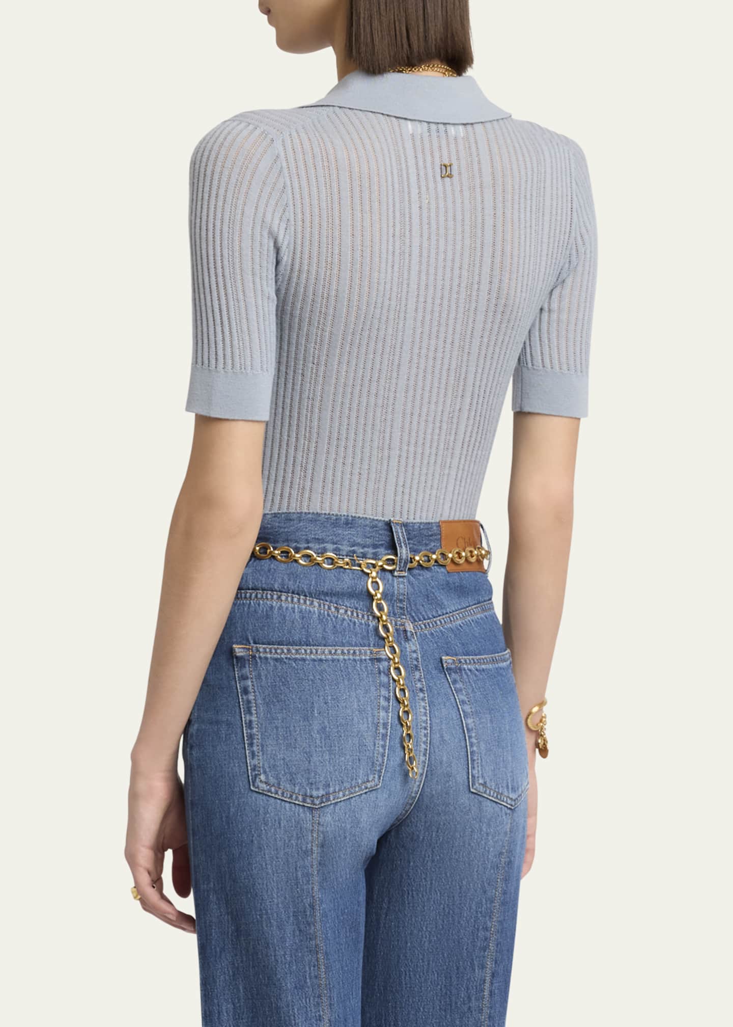 Chloe Short-Sleeve Wool Knit Polo Shirt Image 3 of 5
