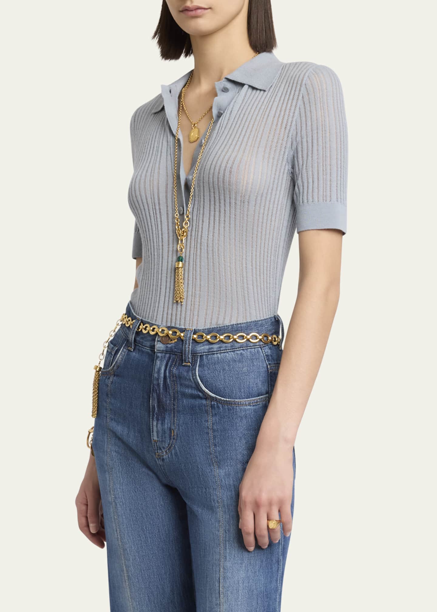Chloe Short-Sleeve Wool Knit Polo Shirt Image 4 of 5