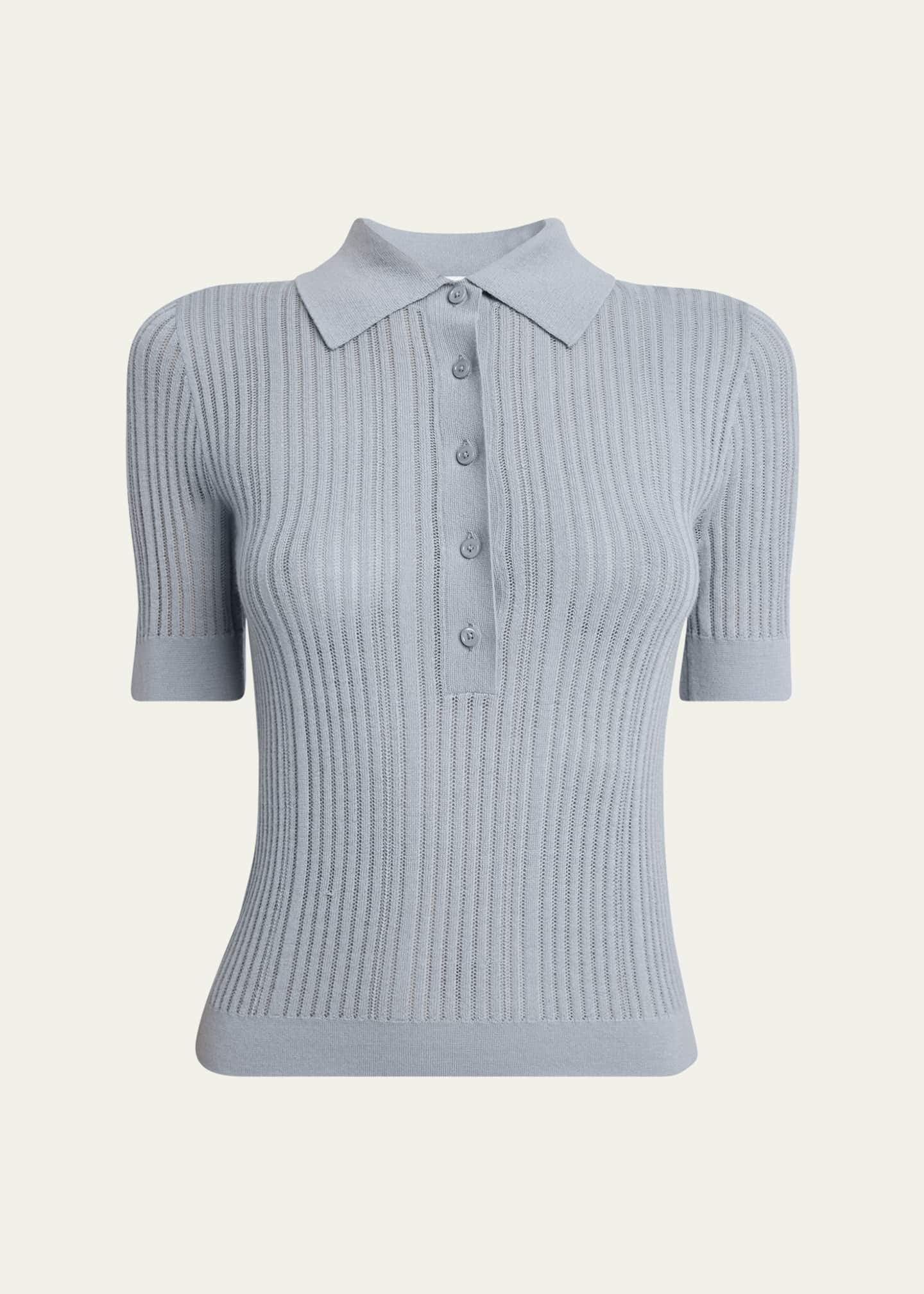 Chloe Short-Sleeve Wool Knit Polo Shirt Image 1 of 5