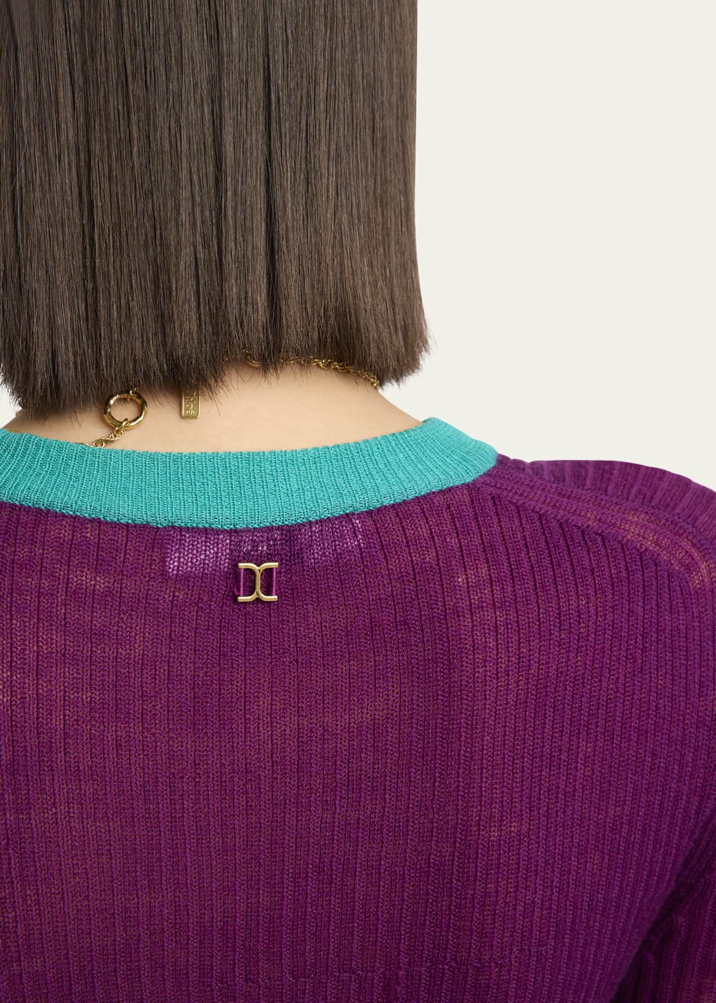 Chloe Bicolor Long-Sleeve Wool Crewneck Sweater Image 5 of 5