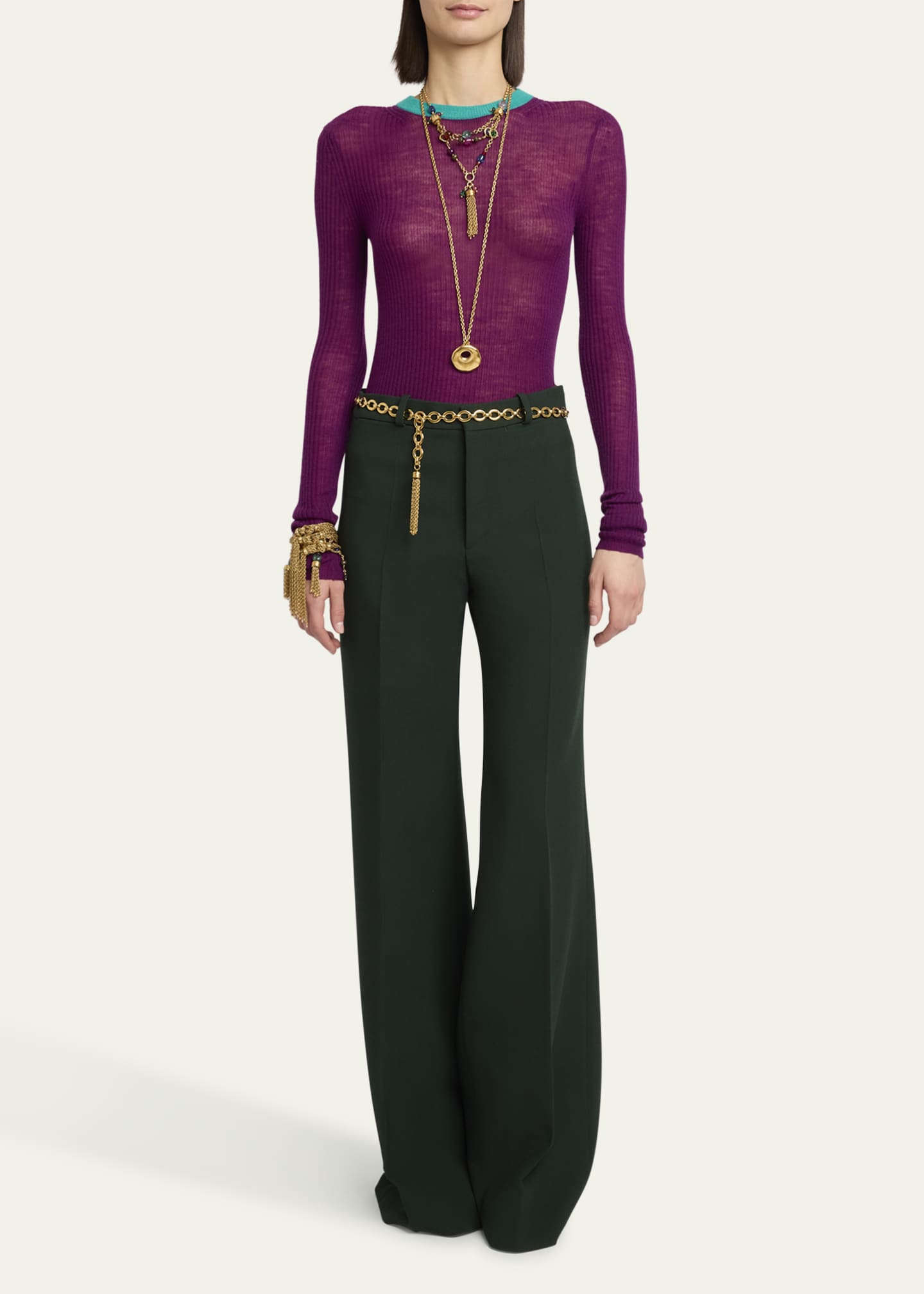Chloe Wool Crepe Wide-Leg Trousers Image 2 of 5
