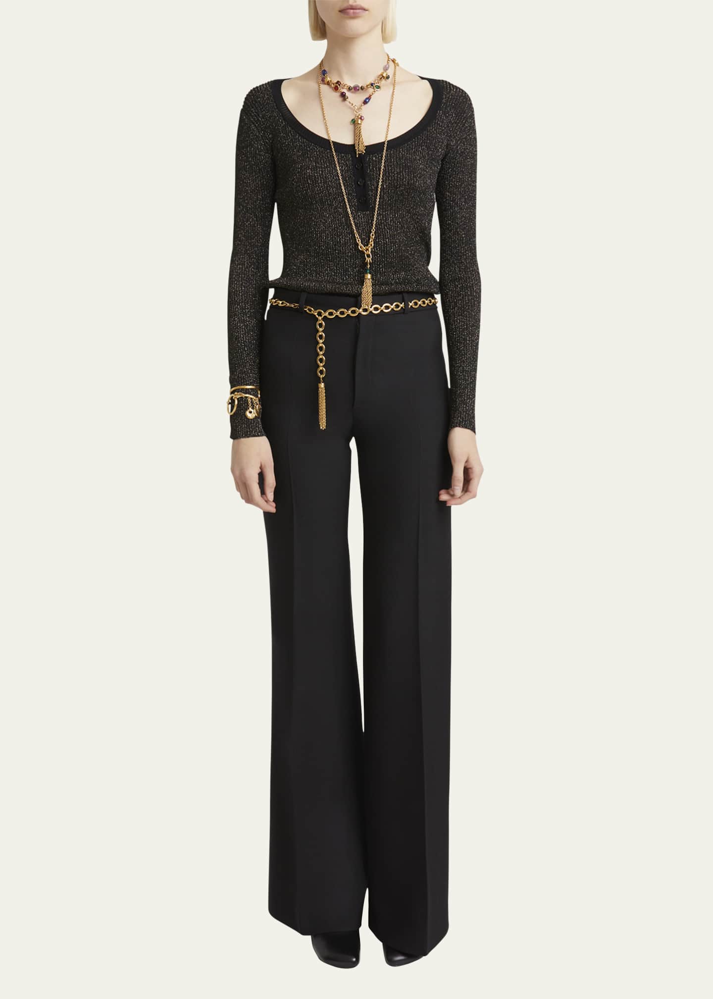 Chloe Flared Crepe Wool Trousers Image 2 of 5