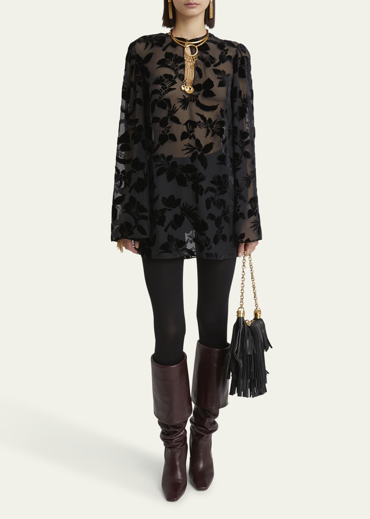 Chloe Floral Dévoré Velvet Puff-Sleeve Mini Dress Image 2 of 5