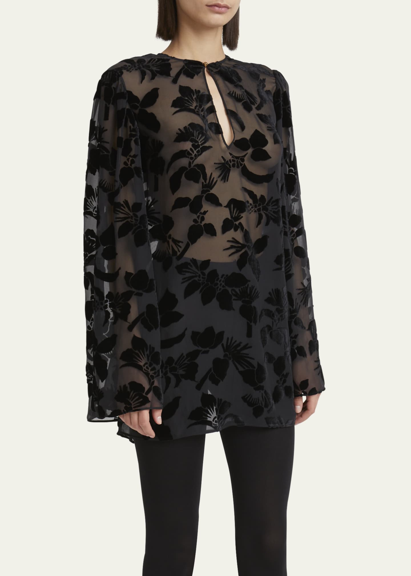 Chloe Floral Dévoré Velvet Puff-Sleeve Mini Dress Image 4 of 5