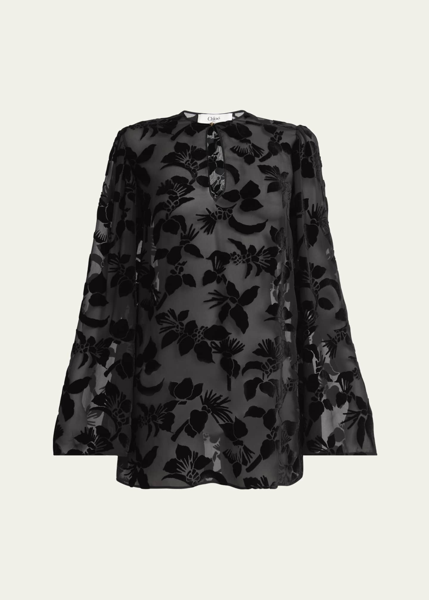 Chloe Floral Dévoré Velvet Puff-Sleeve Mini Dress Image 1 of 5