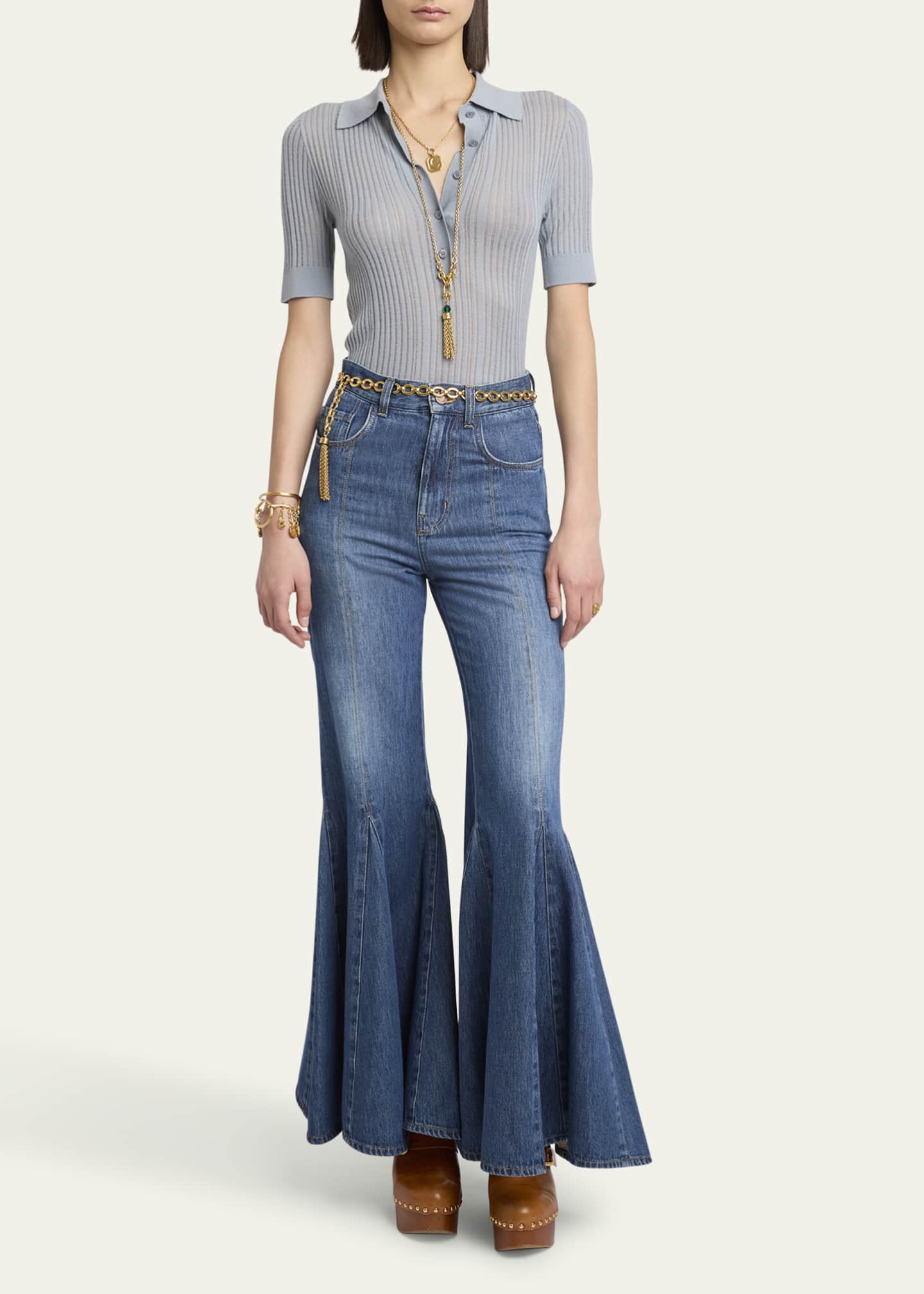 Chloe High-Rise Godet Flare Denim Trousers Image 2 of 5