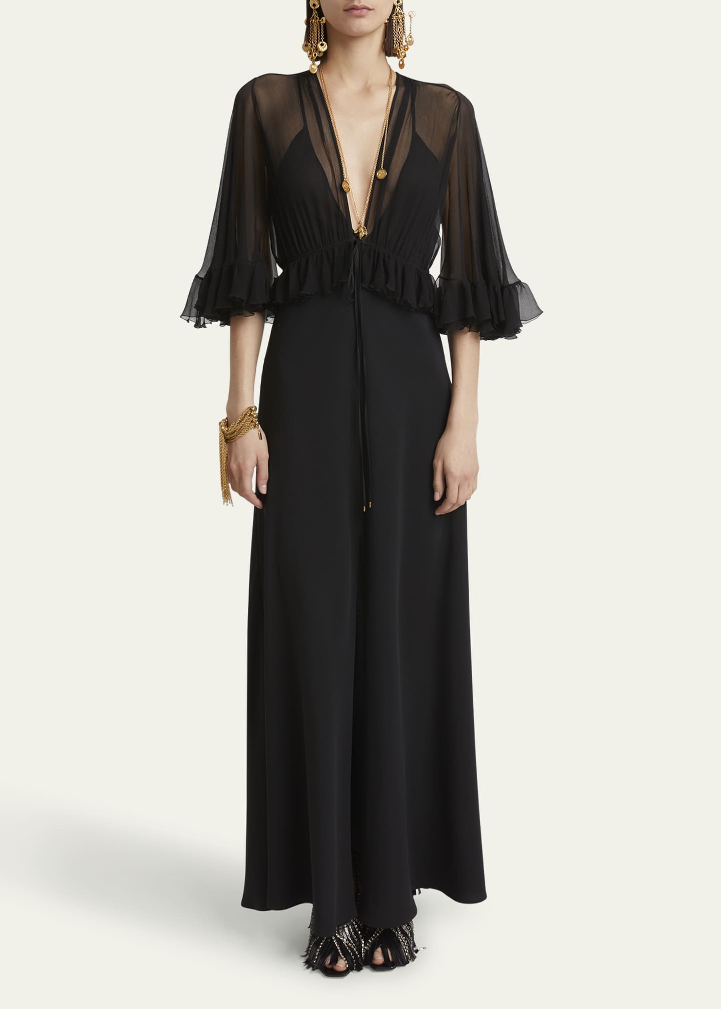 Chloe Ruffle Shrug Silk Maxi Dress Image 2 of 5