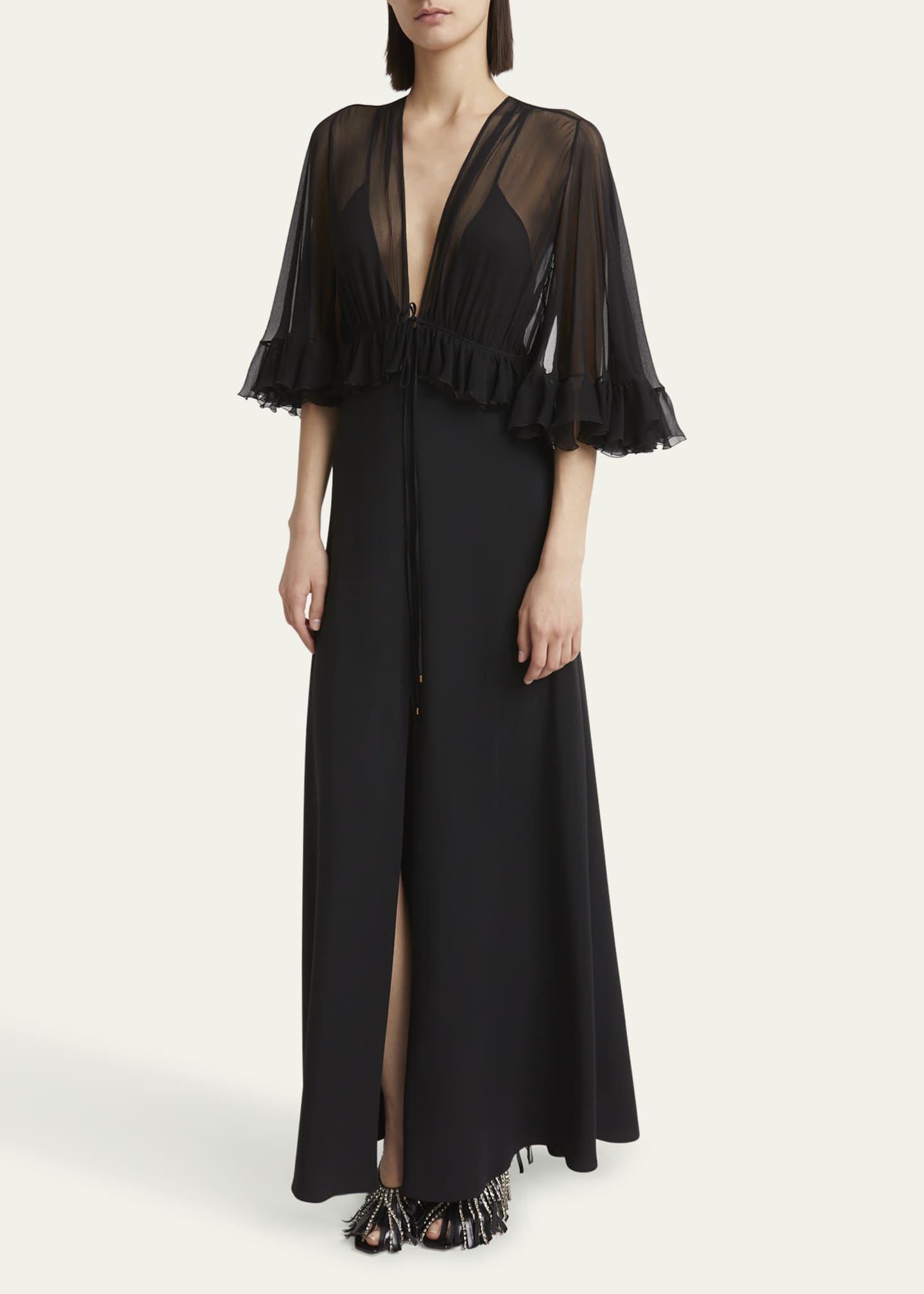 Chloe Ruffle Shrug Silk Maxi Dress Image 4 of 5