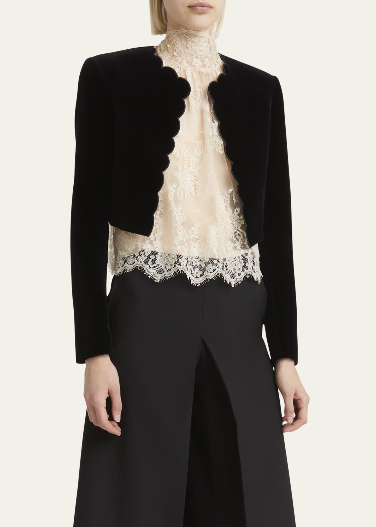 Chloe Scalloped Velvet Crop Jacket Image 4 of 5