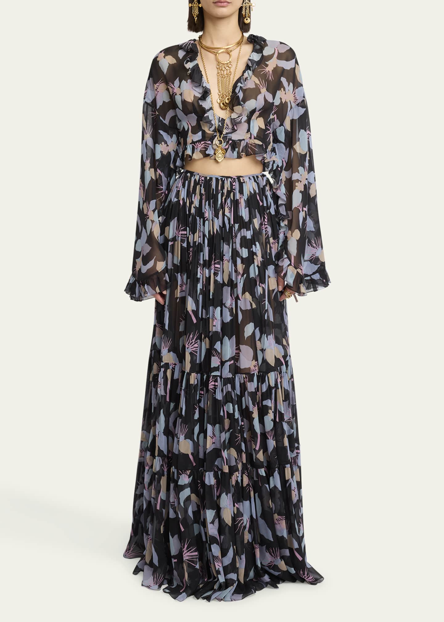 Chloe Floral Tiered Maxi Wrap Skirt Image 2 of 5