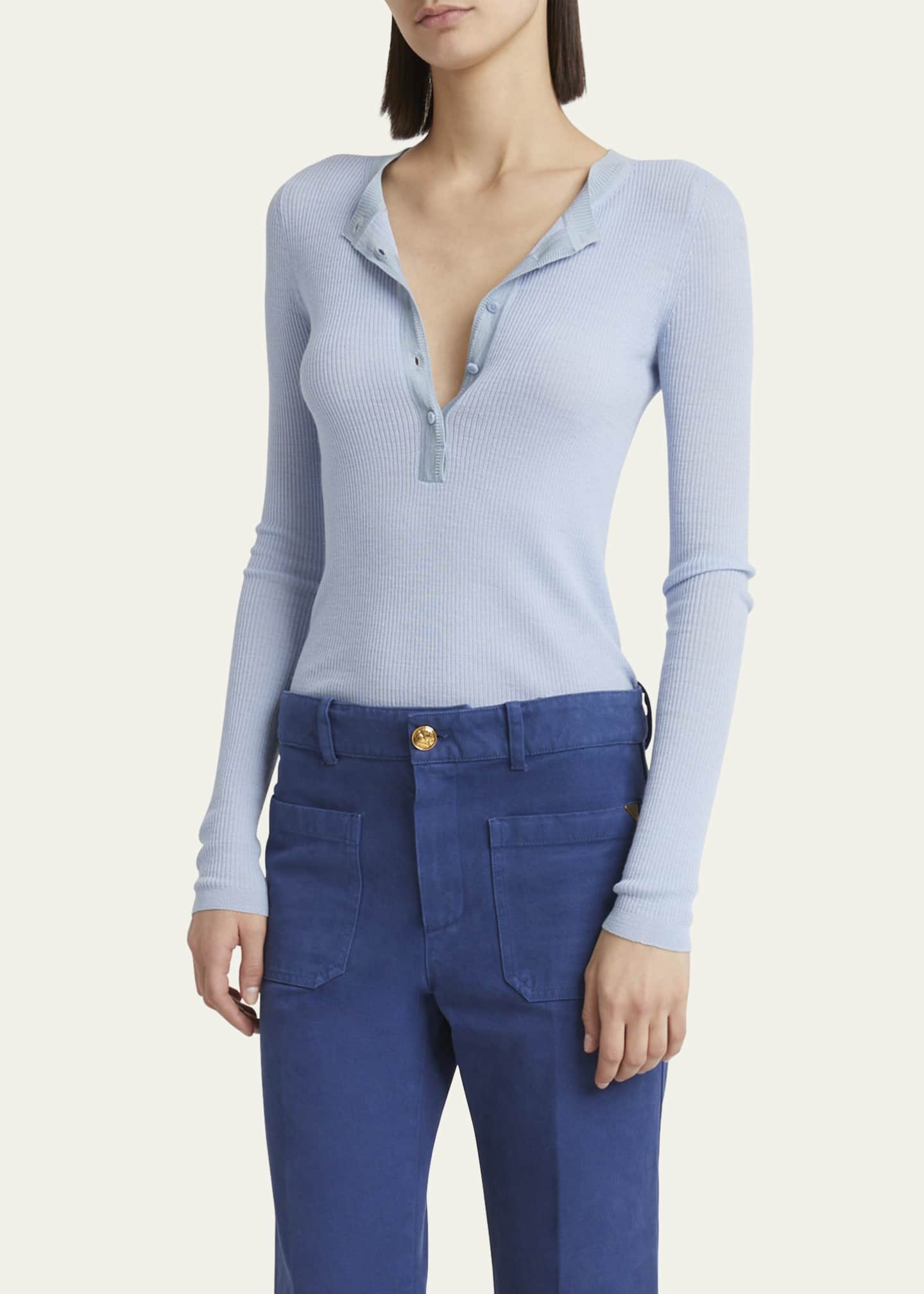 Chloe Ribbed Long-Sleeve Henley Sweater Image 4 of 5